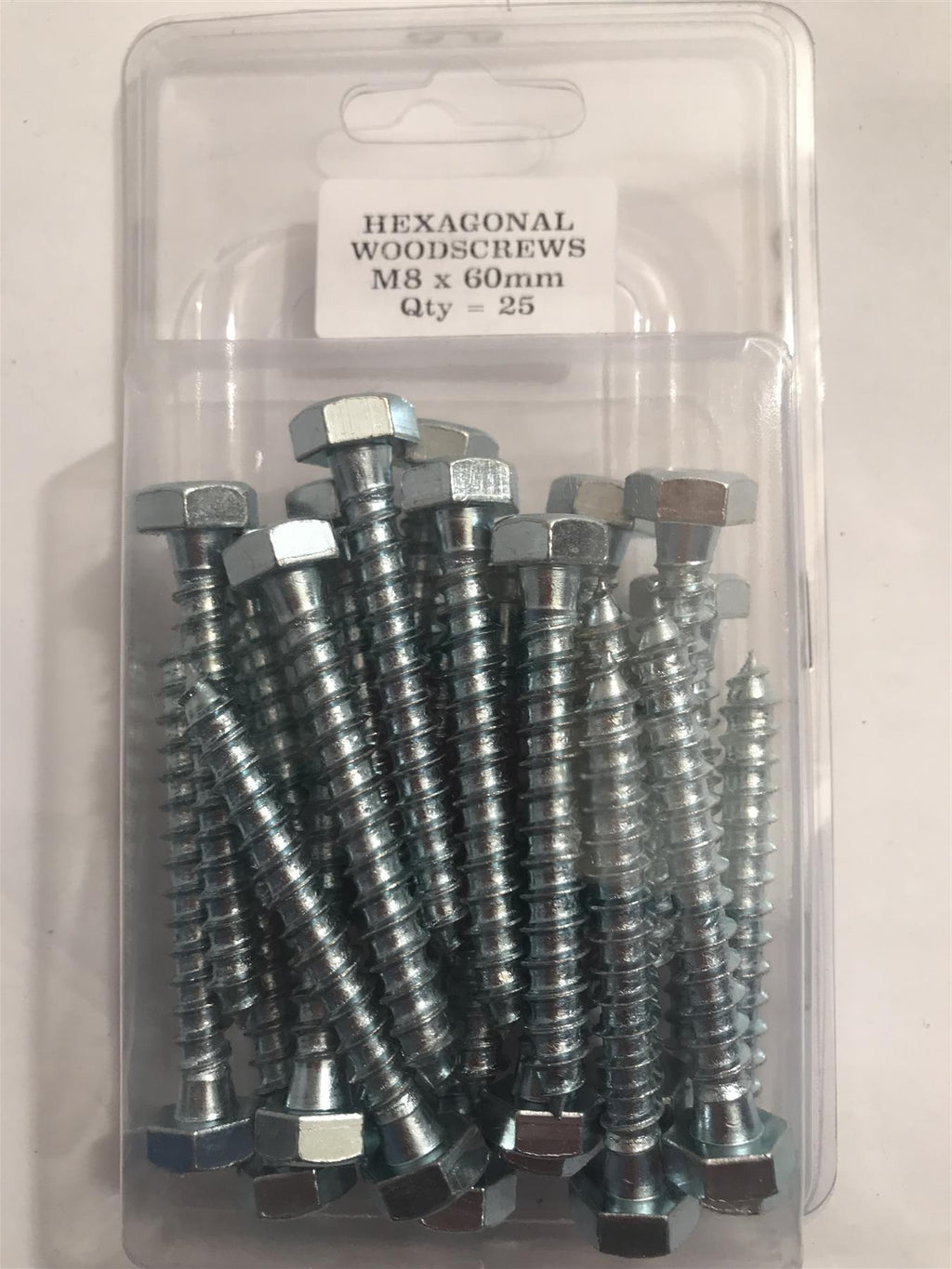 Hexagonal Wood Screws M8 x 60mm  (Pk 25)