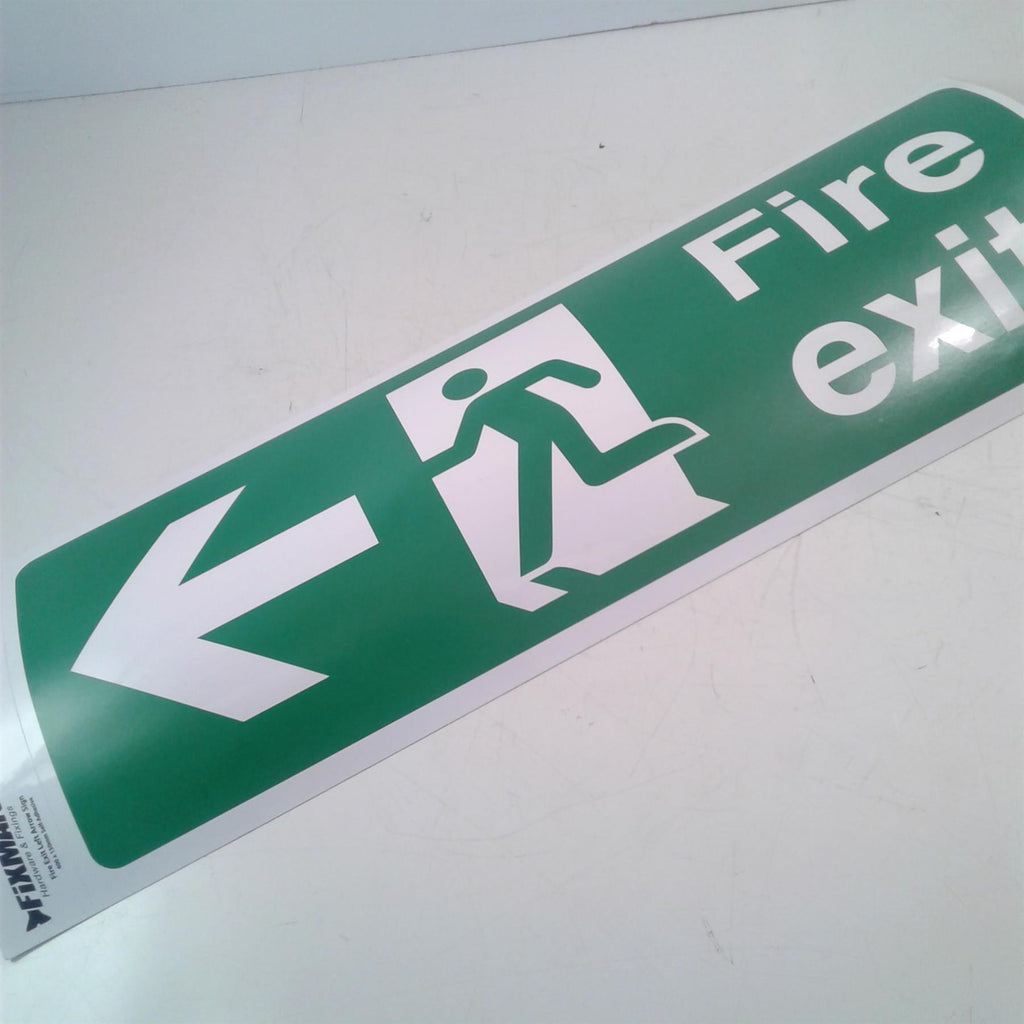 FIXMAN Fire Exit Left Arrow Sign - 400 x 150mm Self-Adhesive