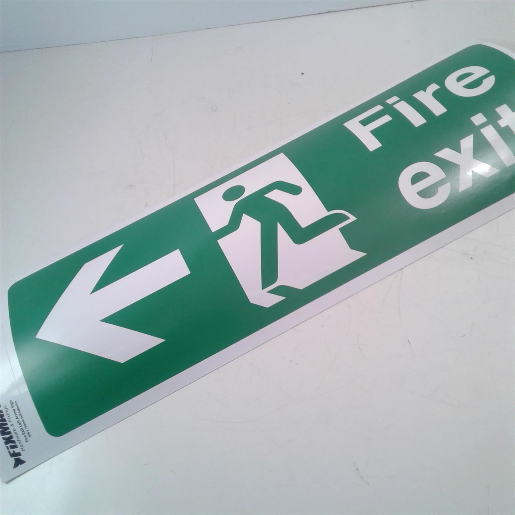 FIXMAN Fire Exit Left Arrow Sign - 400 x 150mm Self-Adhesive