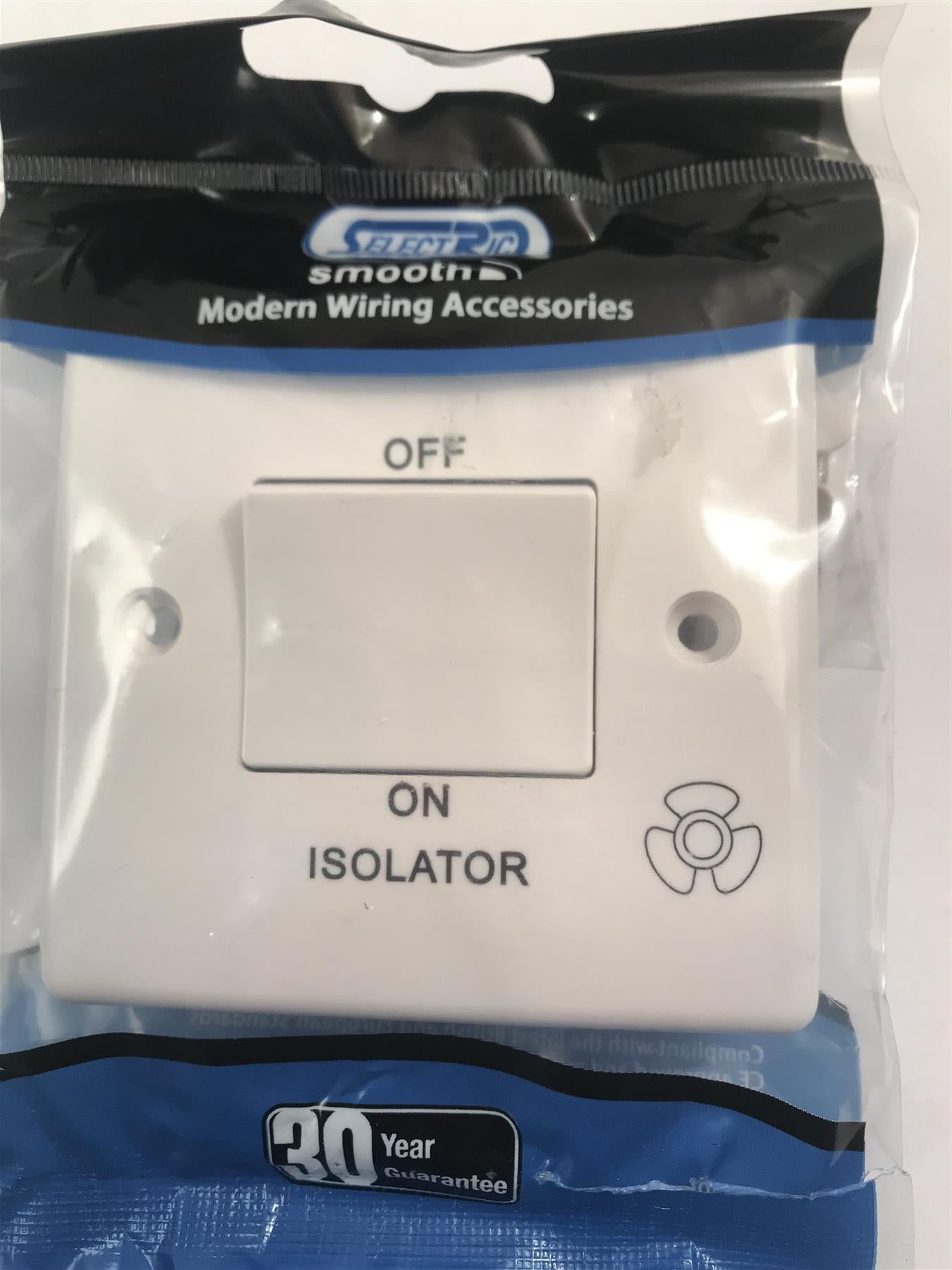 Selectric Smooth  10a 3 Pole Fan Isolator Plate Switch SSL508