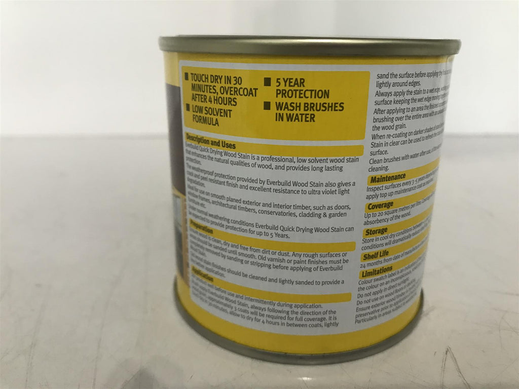 EVERBUILD QUICK DRYING WOOD STAIN 250ML WEATHERPROOF SATIN NATURAL OAK