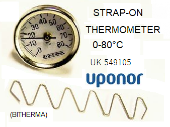 NEW UPONOR PIPE STRAP-ON THERMOMETER BITHERMA 80°C 549105