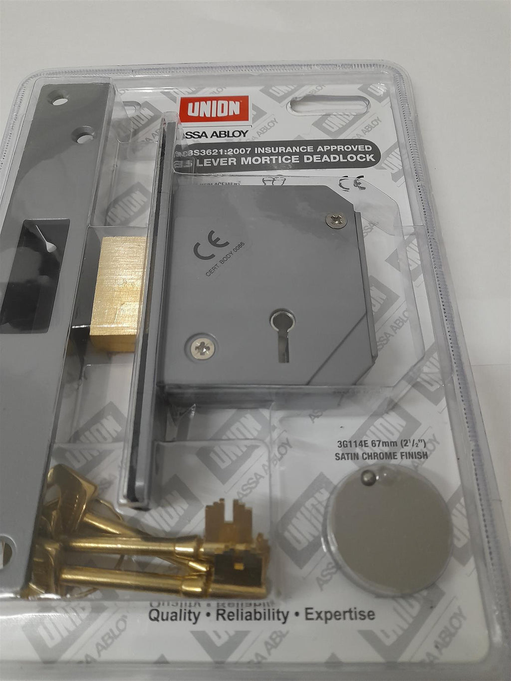 UNION 3G114E 5 Lever Mortice Deadlock C Series 67mm 2.5in Satin Chrome