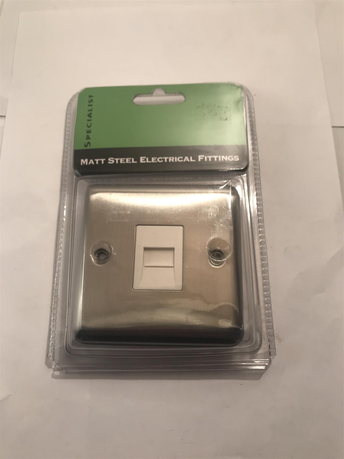 Specialist 1 Gang Phone Socket Slave Satin Chrome White Insert  SEMS28W