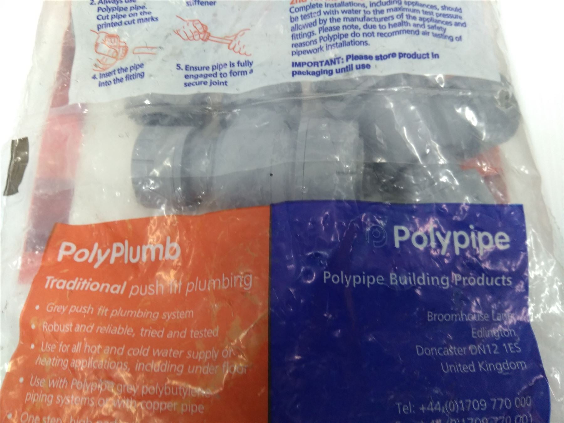 New PolyPlumb 22mm X 15mm X 15mm Branch & One End Reduced Tee Grey Pack Of 5