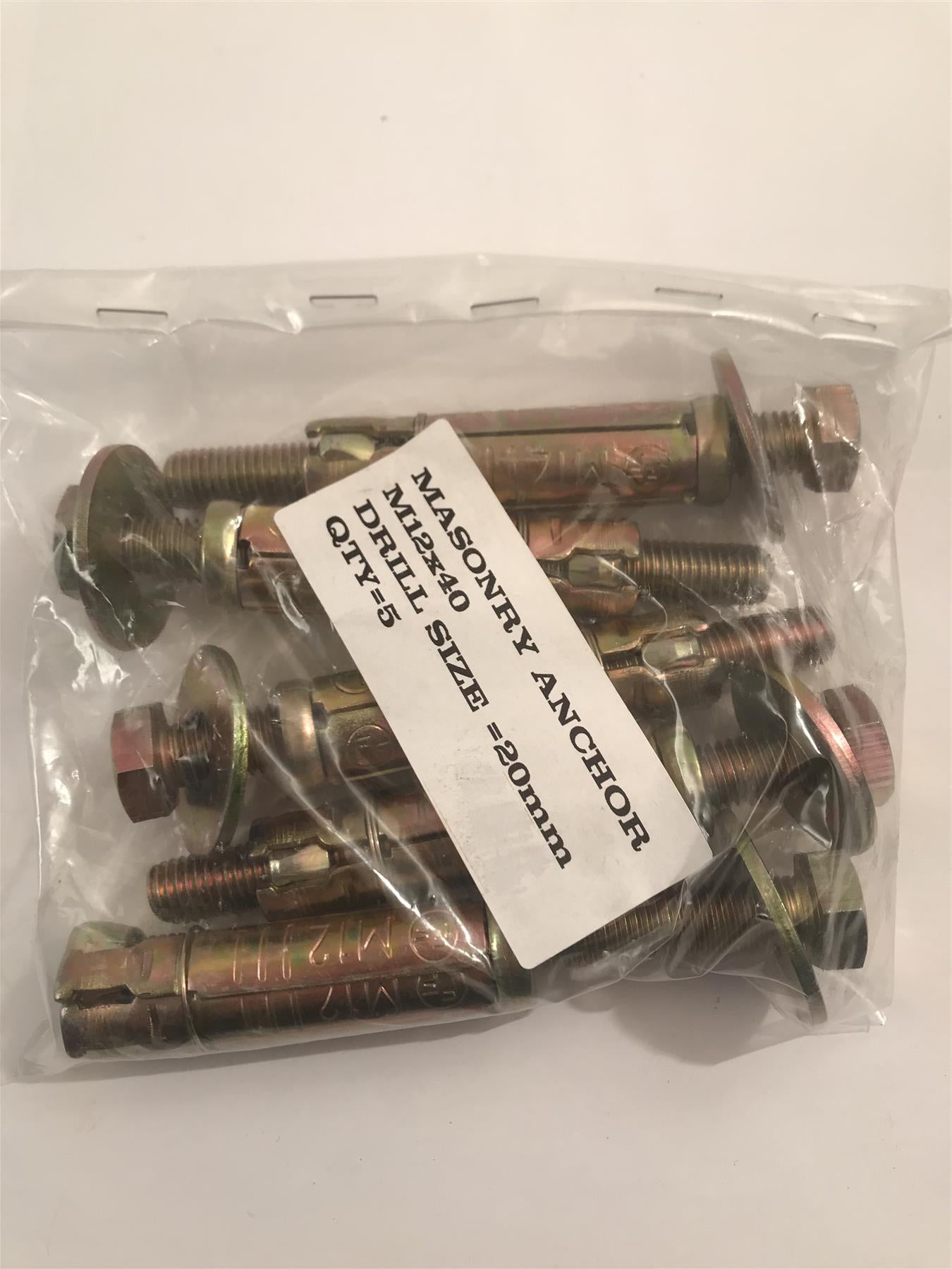 Masonry Anchor Bolt Loose M12 x 40 mm Bag of 5