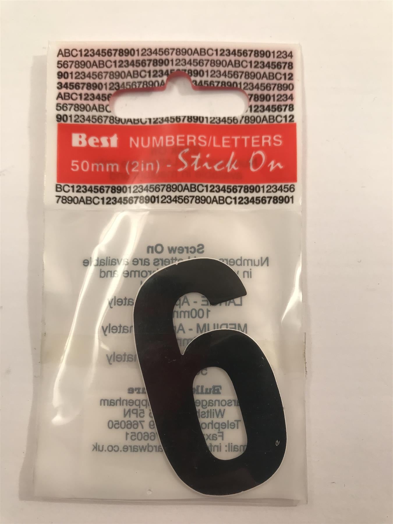 Black Number 6 Self Adhesive 1" x 2"