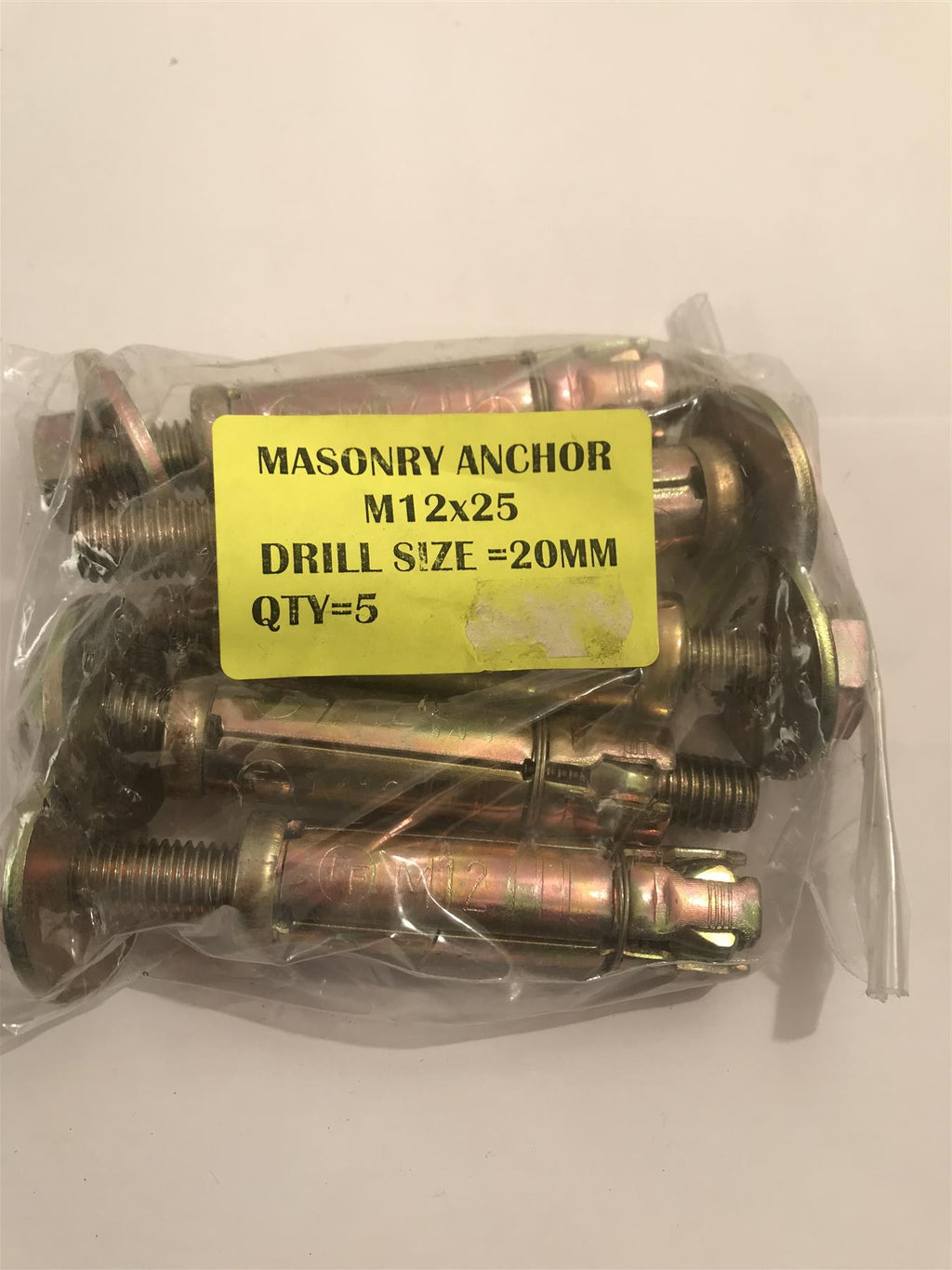 Masonry Anchor Bolt Loose M12 x 25 mm Bag of 5