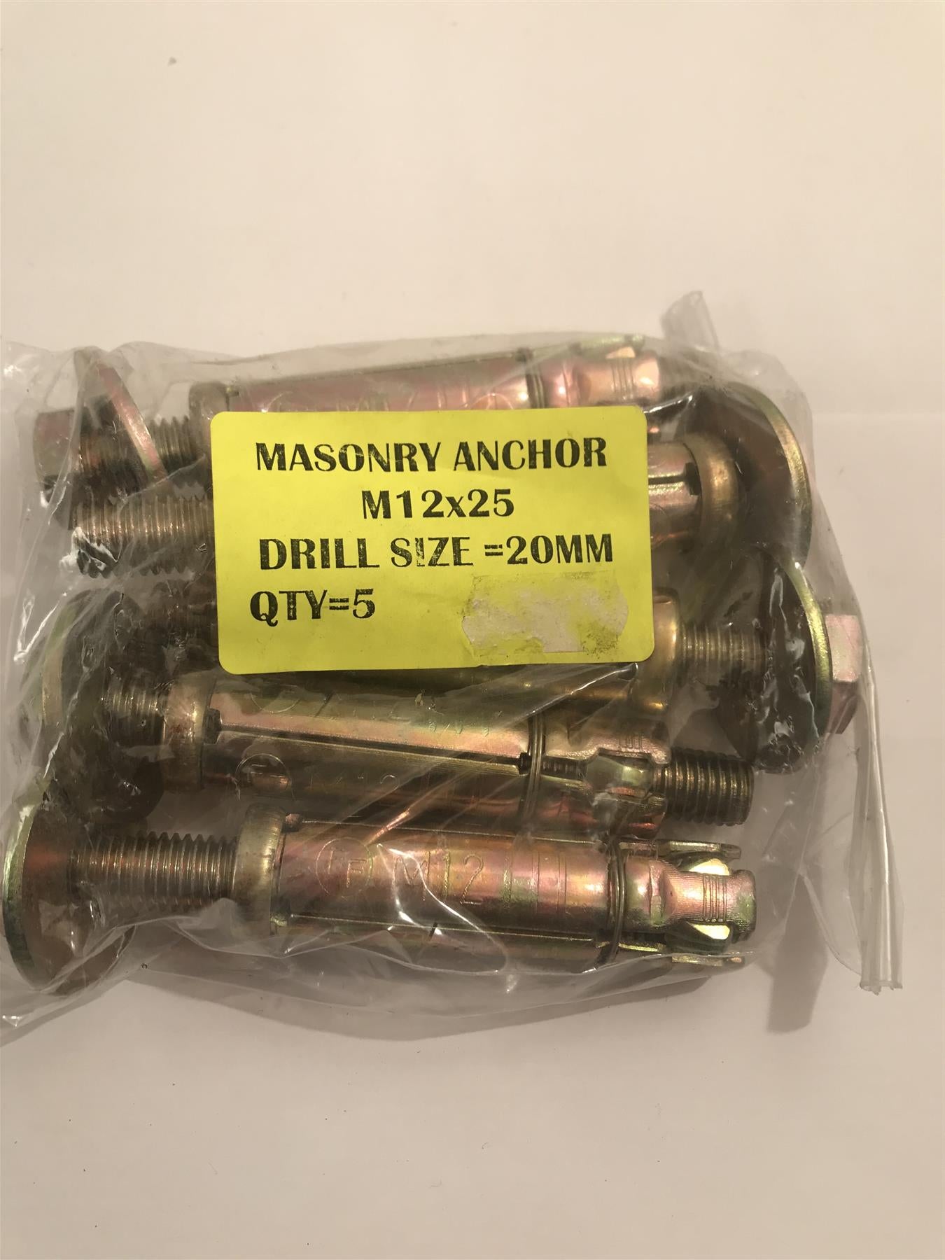 Masonry Anchor Bolt Loose M12 x 25 mm Bag of 5