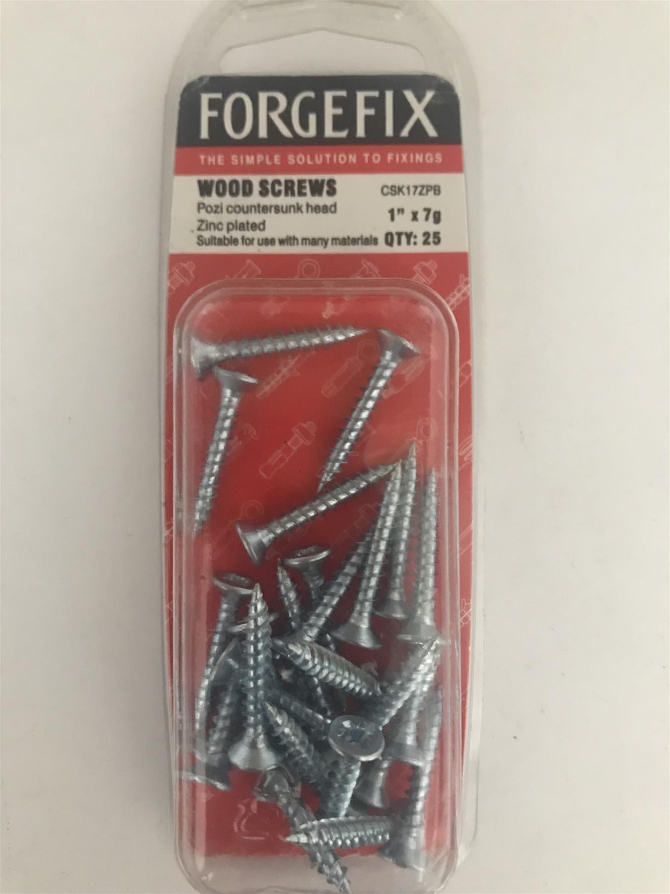 Forgefix 1" x 7g Pozi Countersunk Wood Screws  CSK17ZPB Pack 25