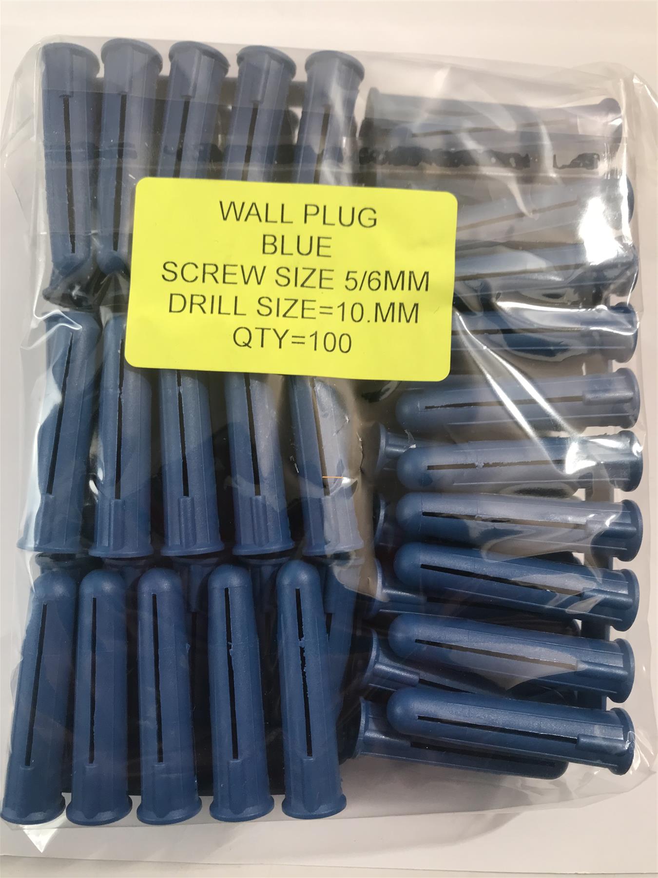 100pc Wall Plug 10mm Blue