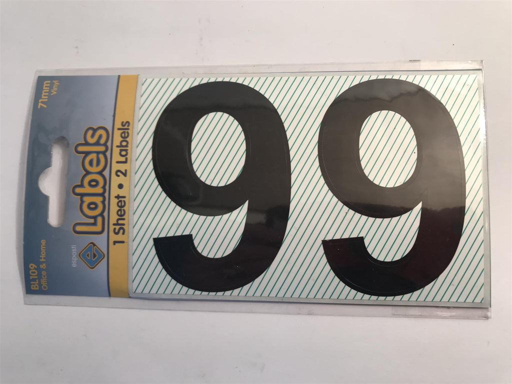 Esposti Large Black Vinyl Sticker No. 9 -  71mm (2 Pack) BL109