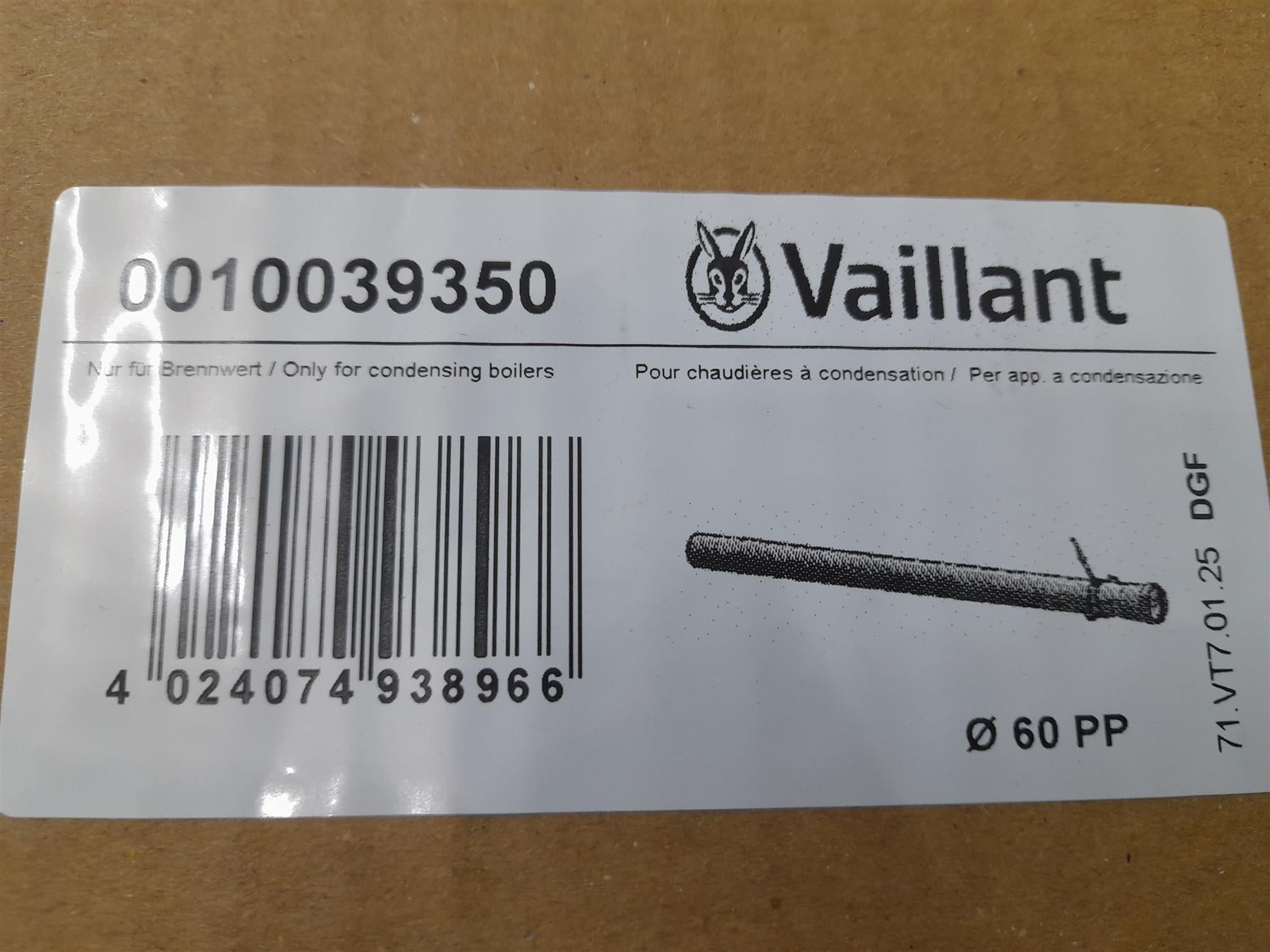 Vaillant 0010039350 Extension Plume 1m Black