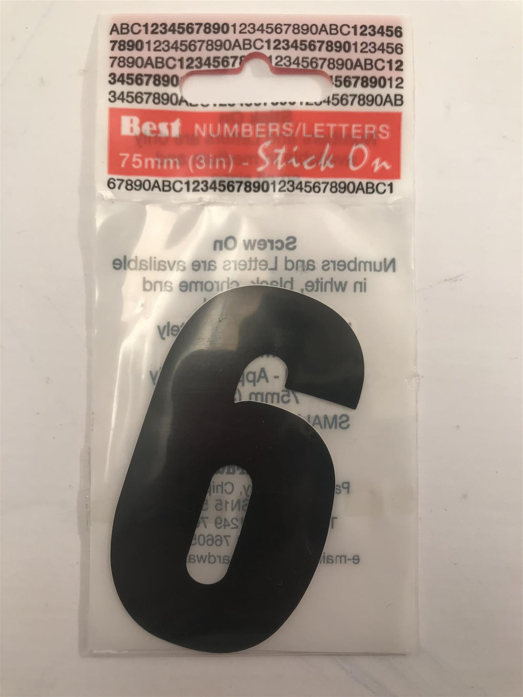 Black Number 6 Self Adhesive 1½" x 3"