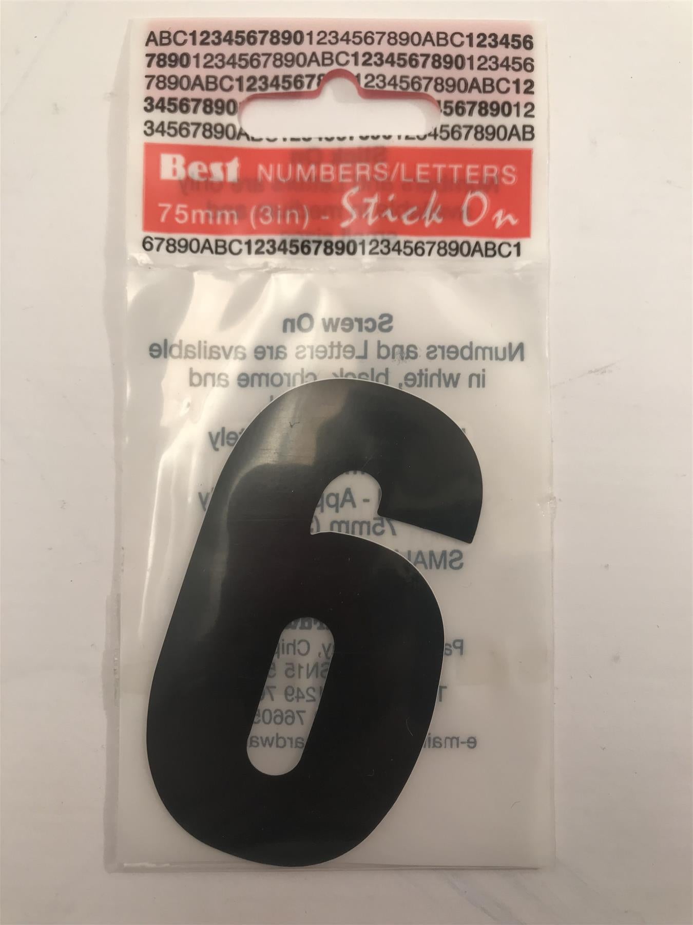 Black Number 6 Self Adhesive 1½" x 3"