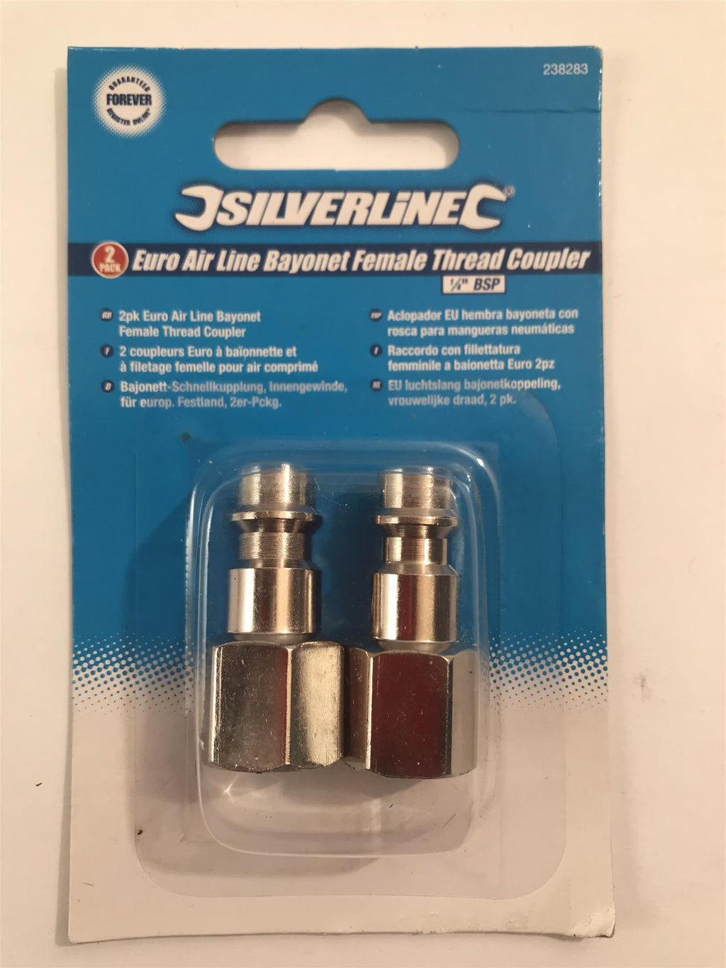 Silverline Euro Air Line Bayonet Female Thread Coupler 1/4" BSP 2pc  238283