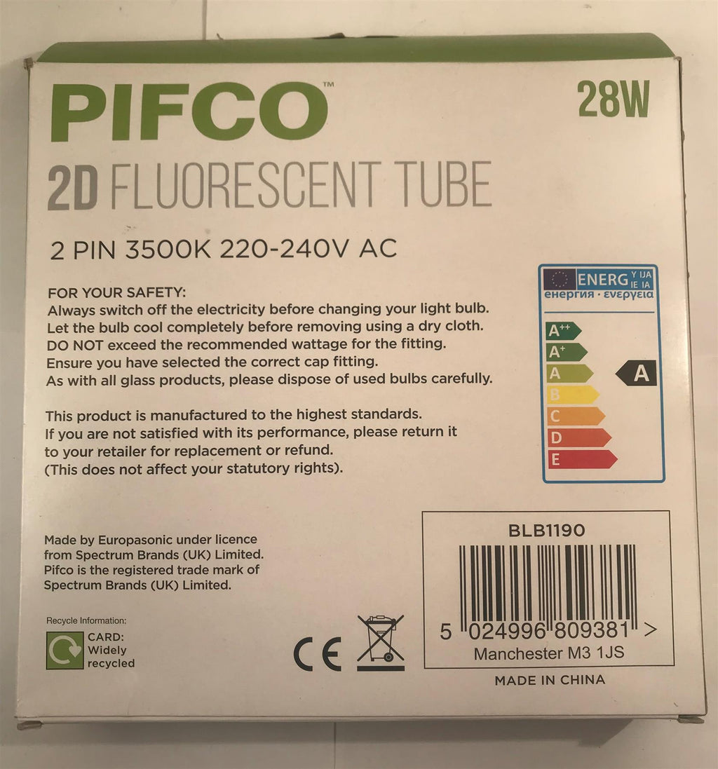 Pifco 2D Fluorescent Tube 28w 2 Pin 3500k 8000hrs  BLB1190