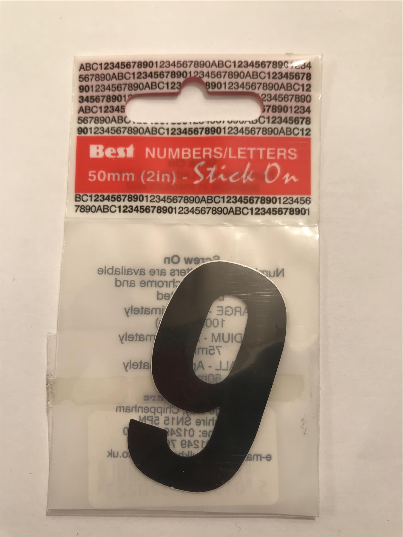 Black Number 9 Self Adhesive 1" x 2"
