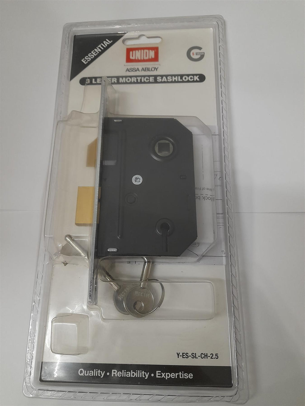 UNION 3 Lever Mortice Sashlock Chrome 65mm 2.5in YESSLCH25