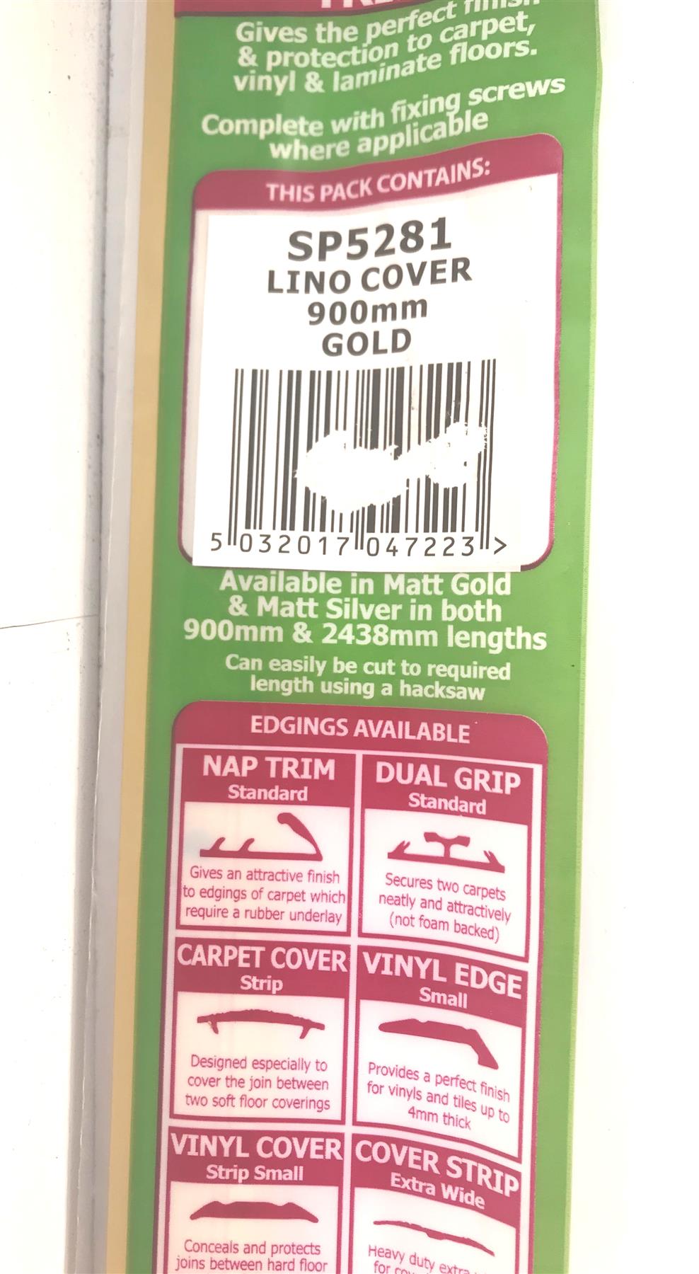 Specialist SP5281 Flooring Lino Cover Gold Trim 900mm