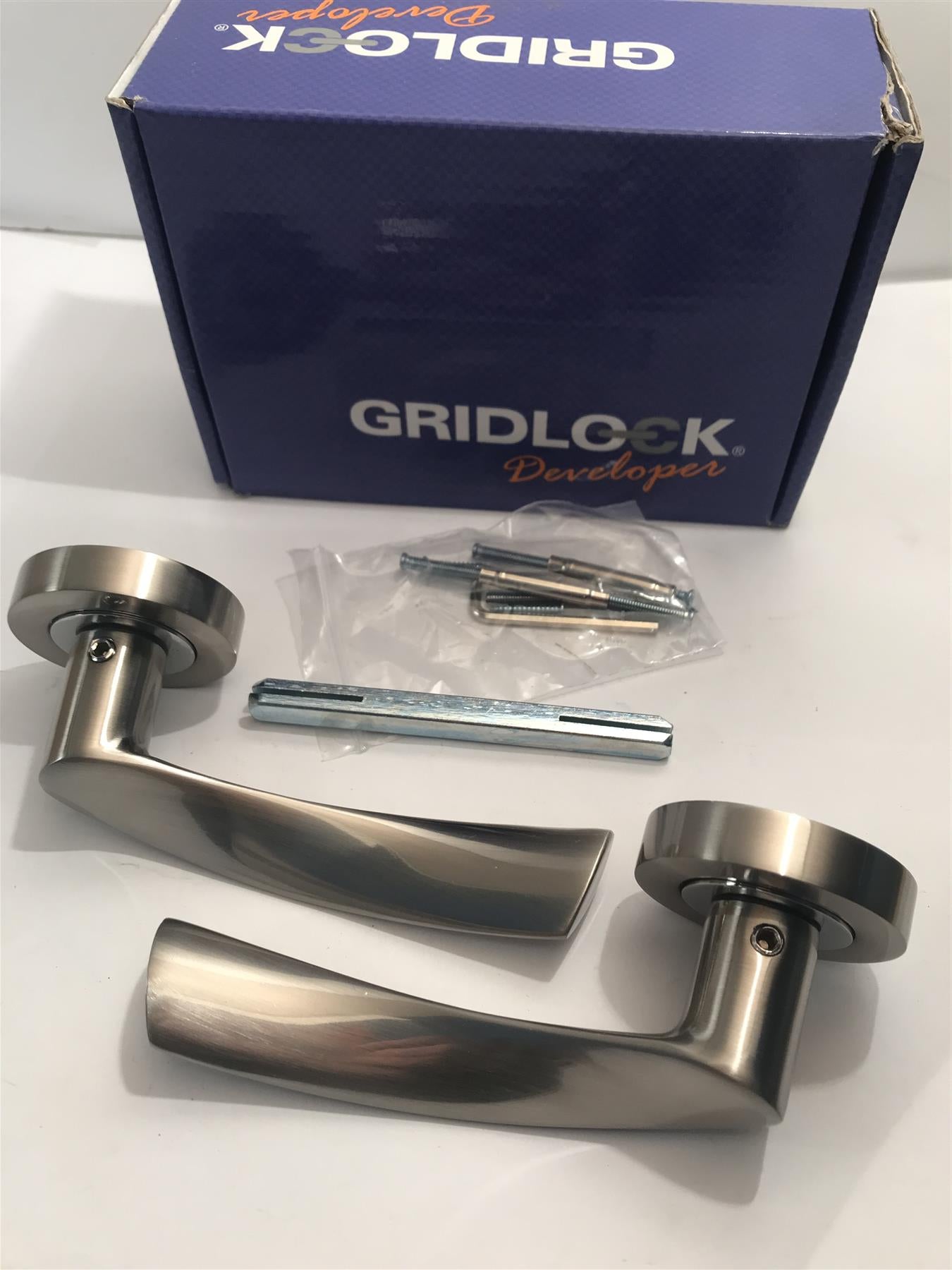 Gridlock Zeta Developer Lever on Rose CP/SN Polished Chrome/Satin Nickel
