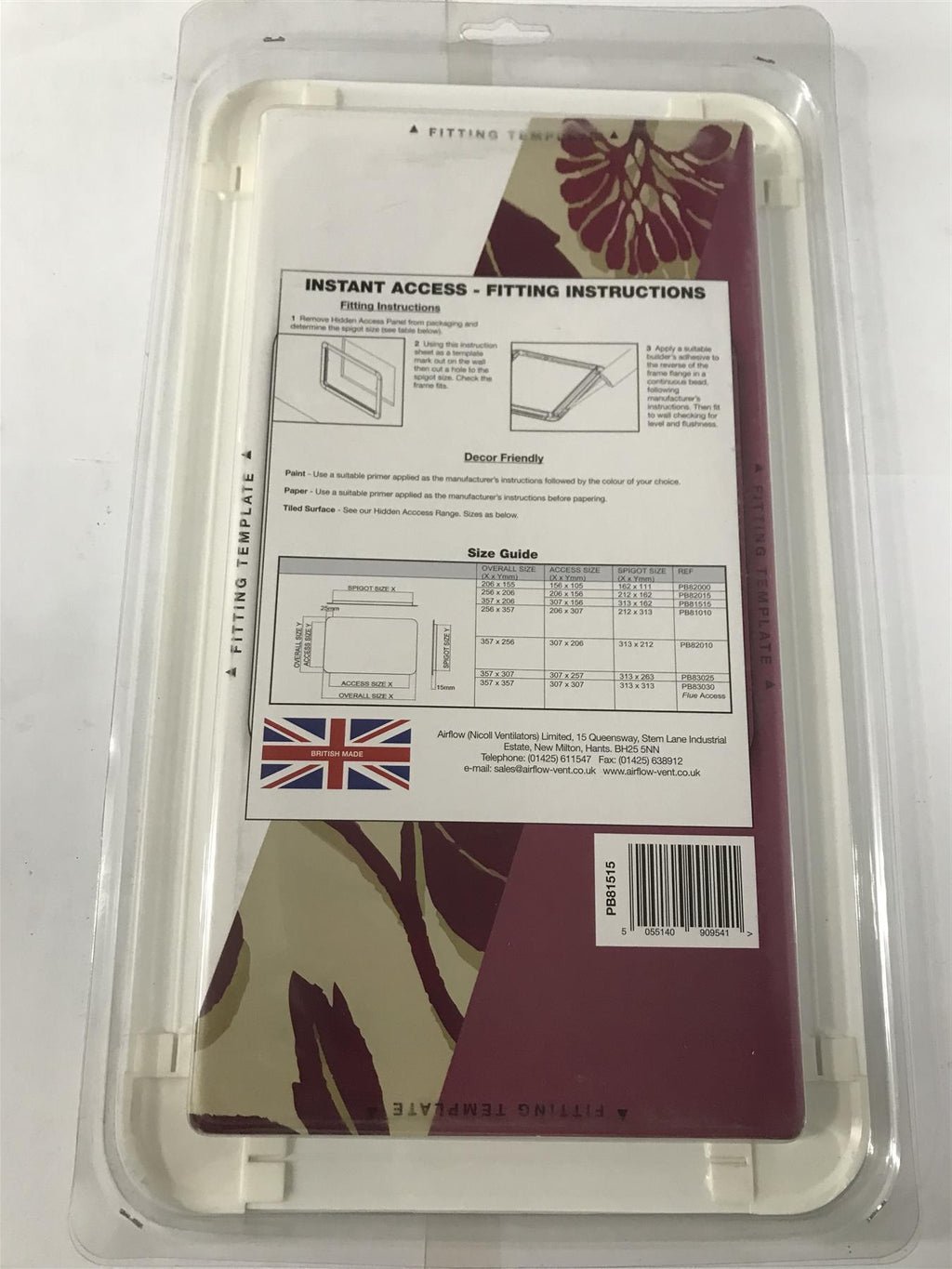 Airflow Access Panel 307mm x 156mm (12" x 6")  PB81515