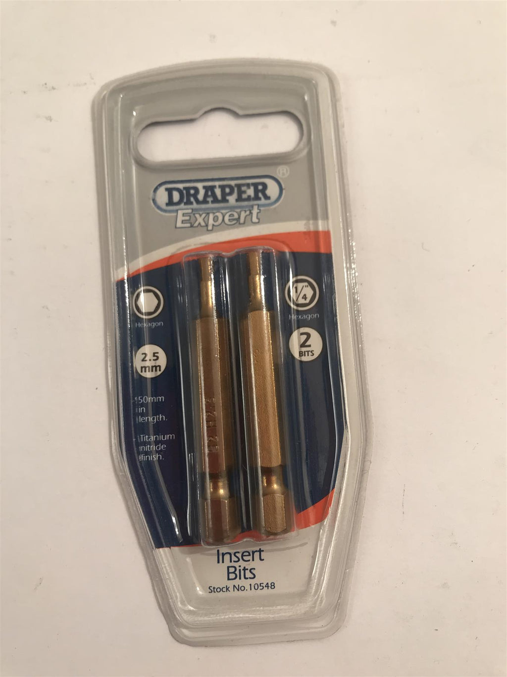 Draper Expert 1/4"  2.5mm Hexagon Insert Bits 50mm Long (2 Pack) 10548