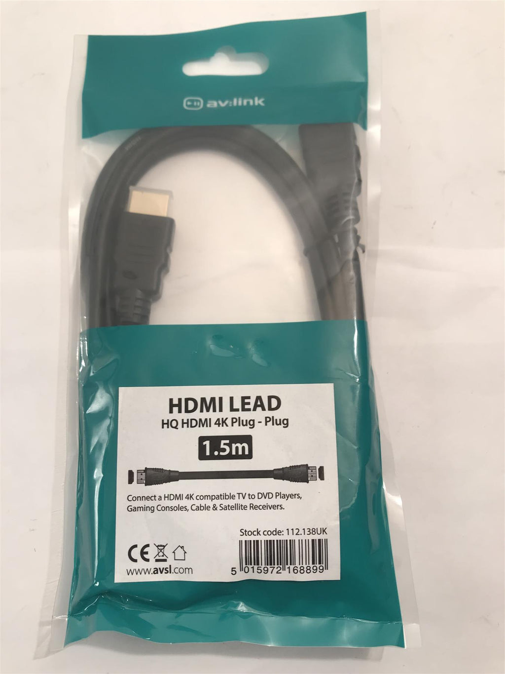 AV:Link HDMI Lead 4k Plug to Plug 1.5m  112.138UK
