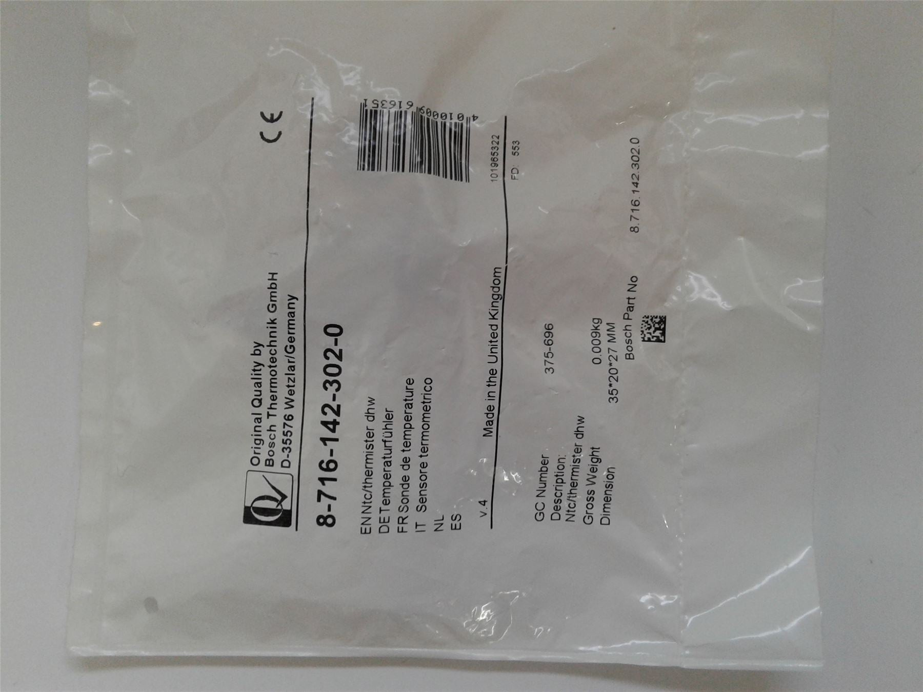 NEW WORCESTER 24 , 28 TEMPERATURE NTC SENSOR 87161423020