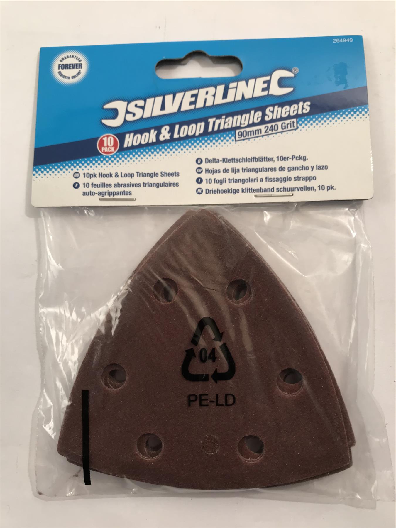 Silverline Hook & Loop Triangle Sheets 90mm  240 Grit  10 pack 264949