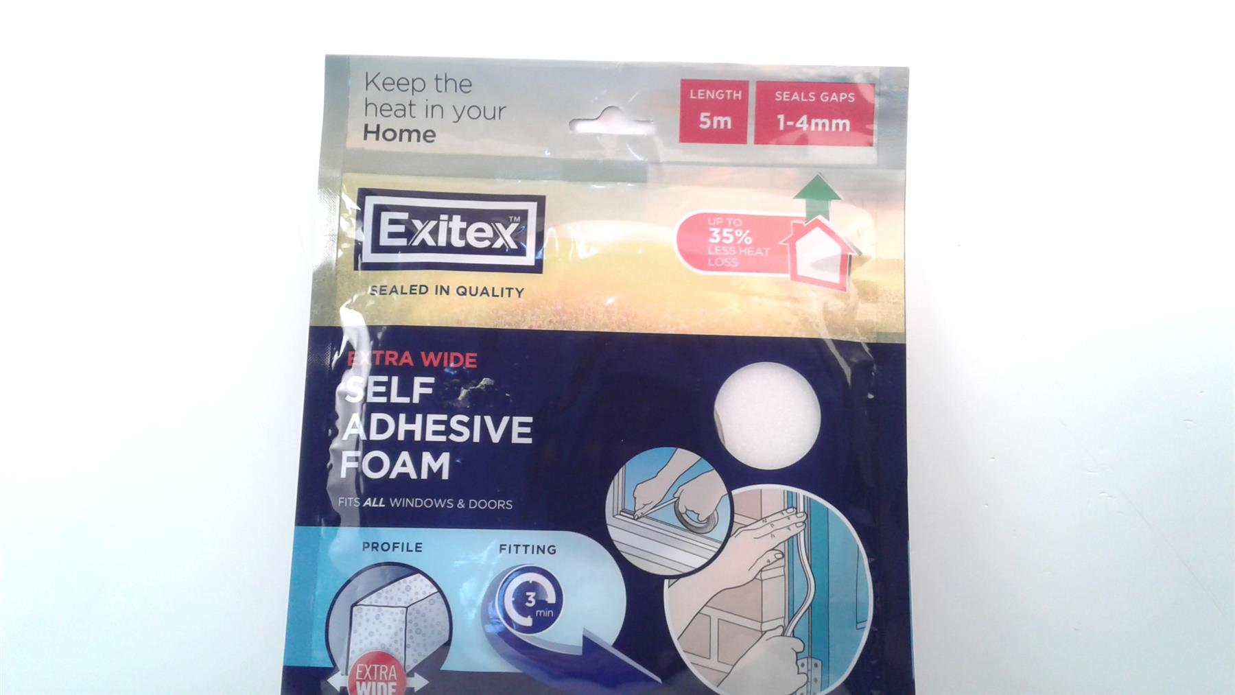 Exitex 5m 1- 4mm White Self Adesive Foam Fits all Doors & Windows