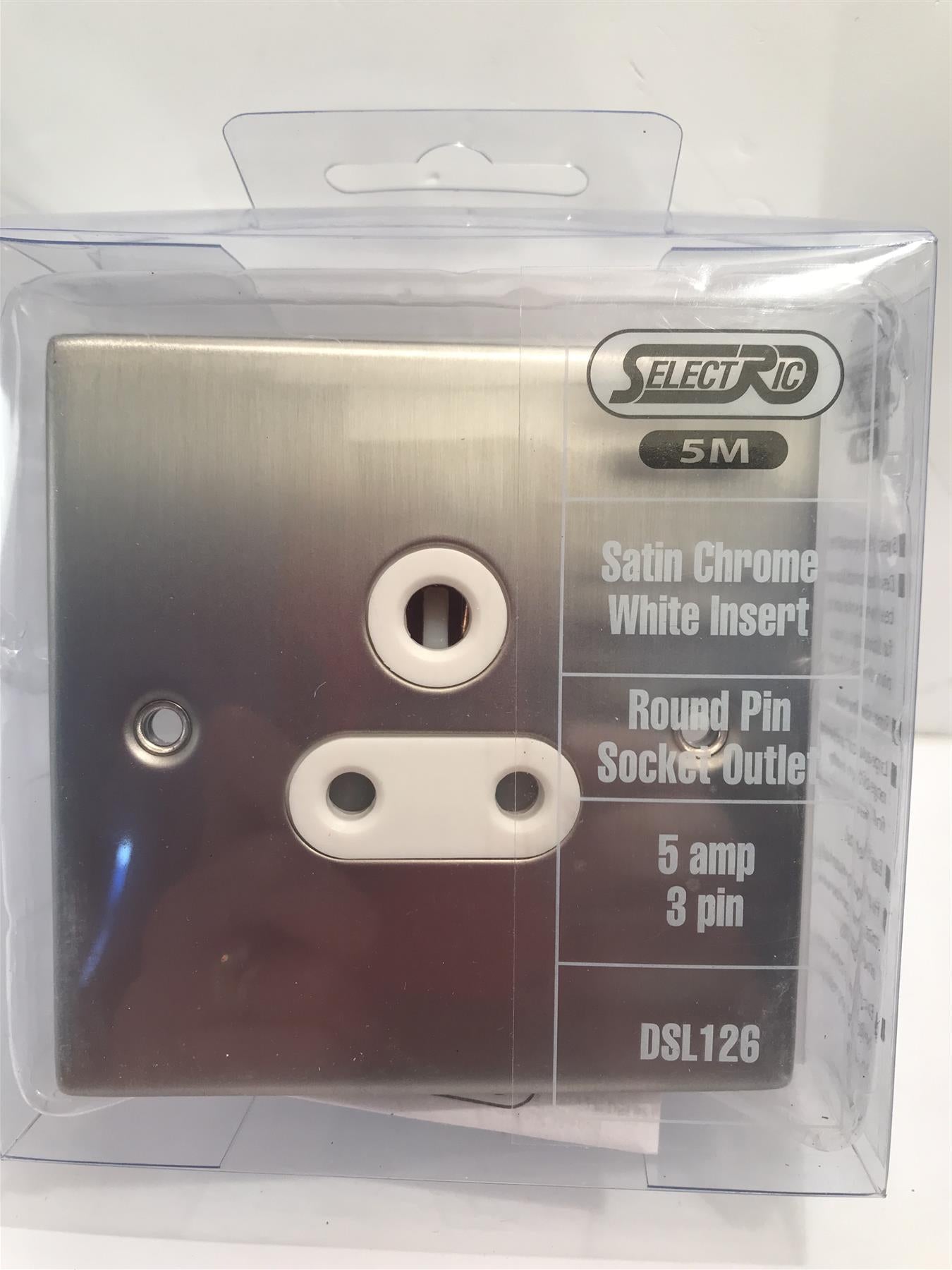 5amp 3 Pin Satin Chrome White Insert Round Pin ~Socket Outlet DSL126