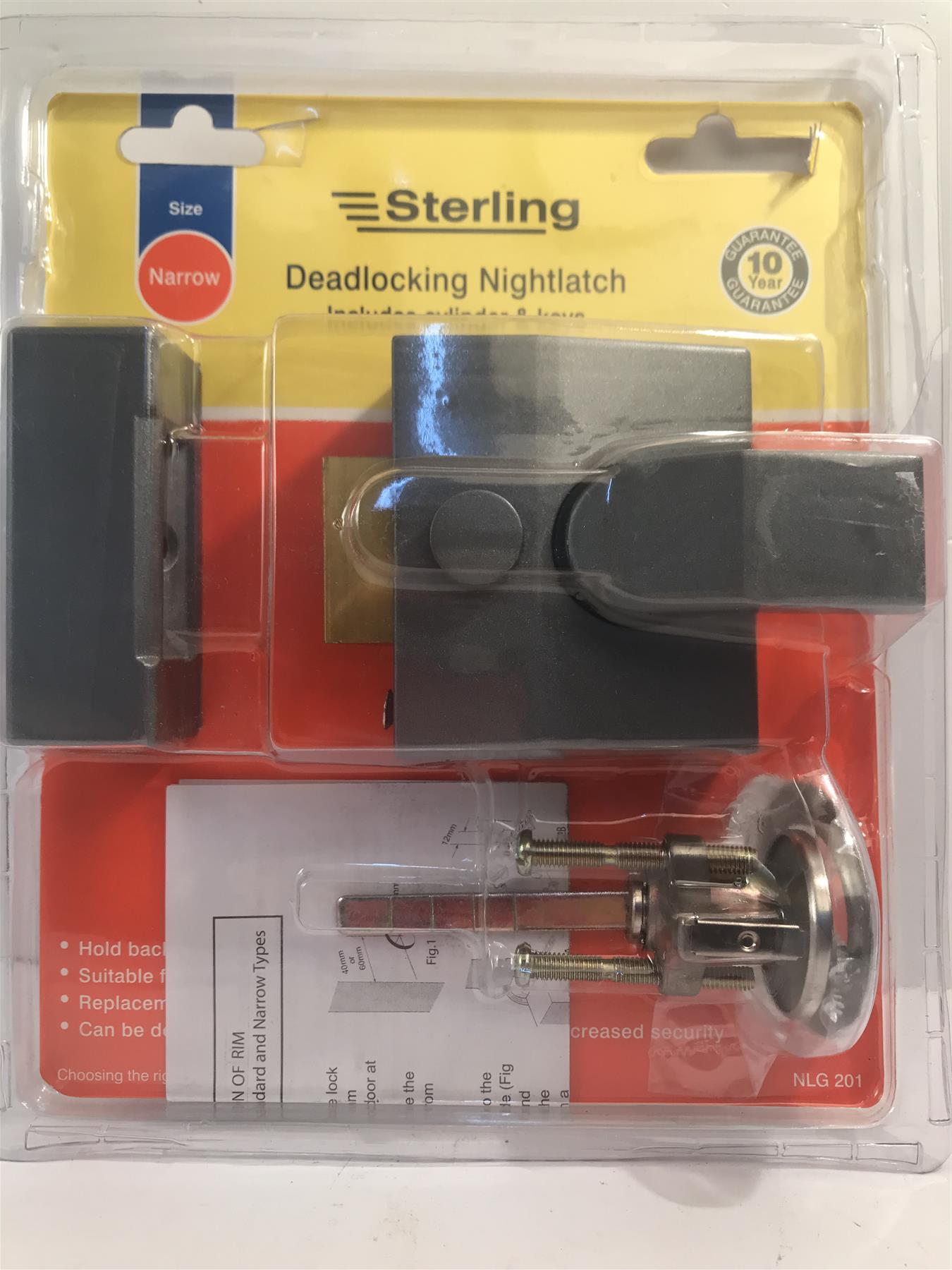 Sterling Deadlocking Nightlatch Narrow - Grey  NLG201