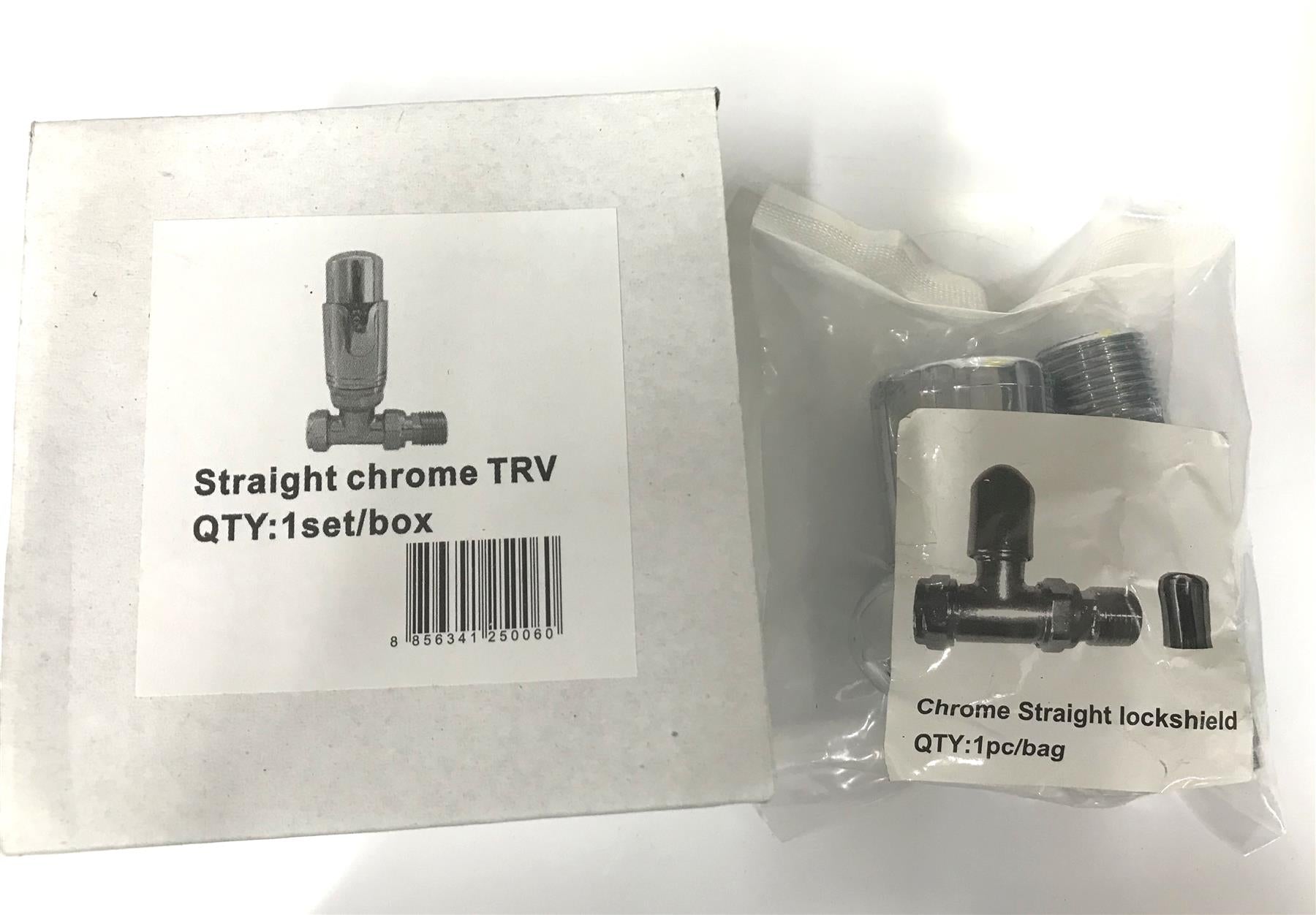 New Straight Chrome Thermostatic Radiator Valve TRV & Small Round Top Lockshield
