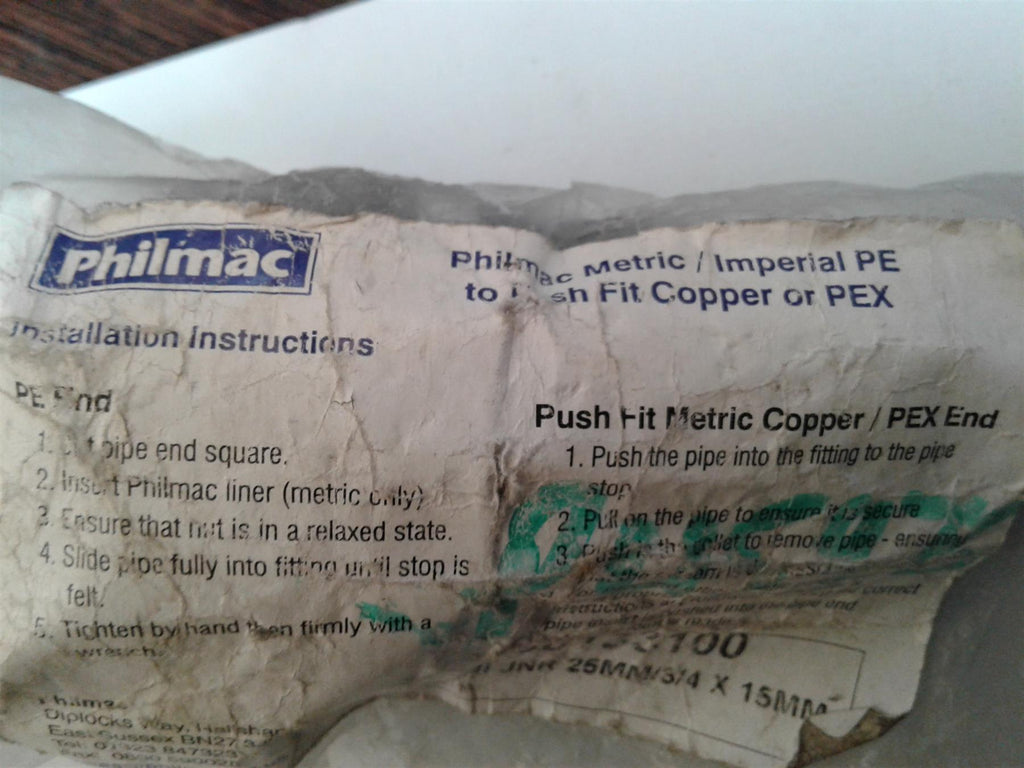NEW PHILMAC 1331 Copper/PEX Push Fit ADAPTOR Joiner 25X15mm 9013100
