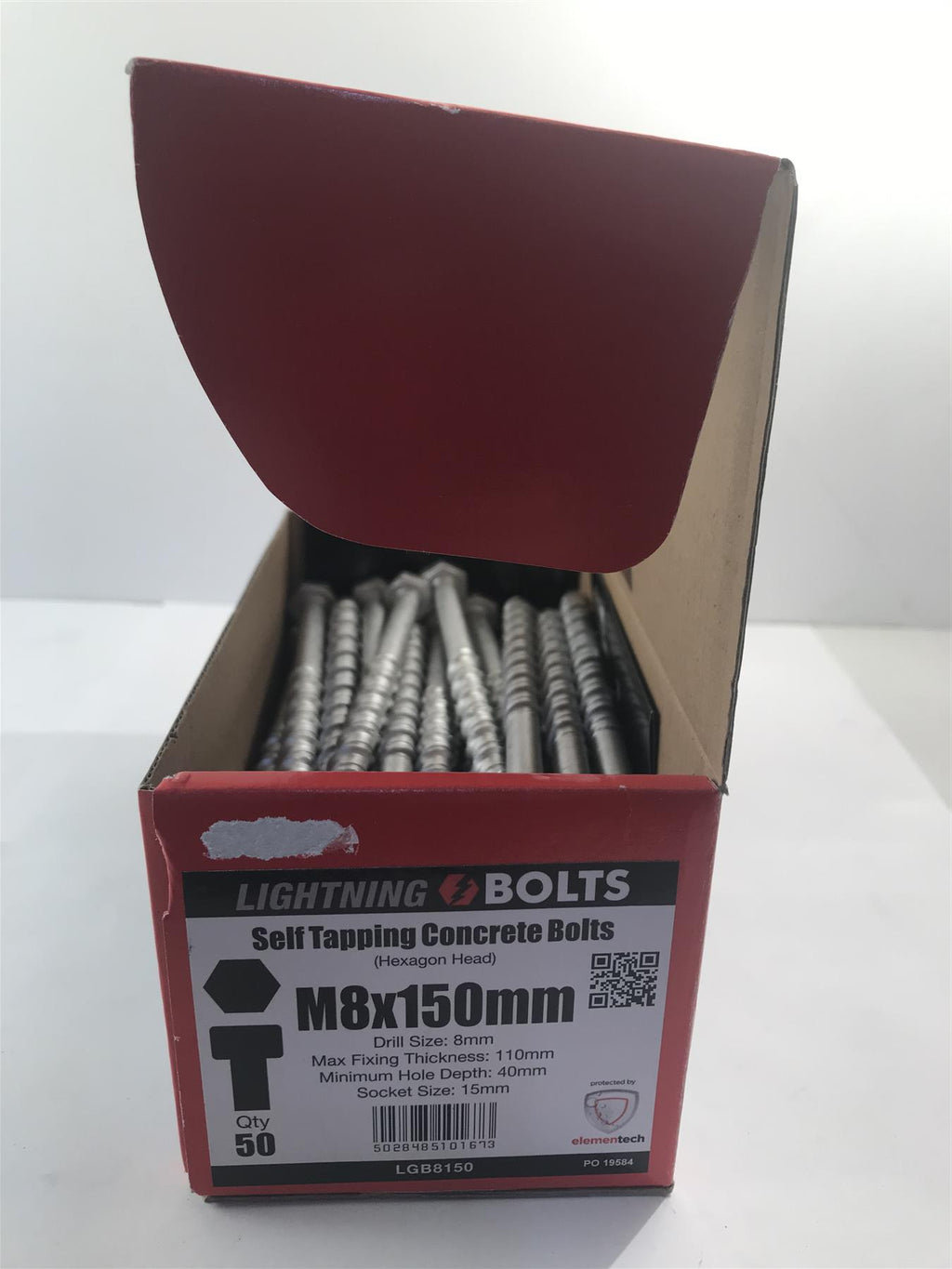 Lightning Bolt - Hex Head M8 x 150mm - Concrete Bolts - Box of 50  LGB8150