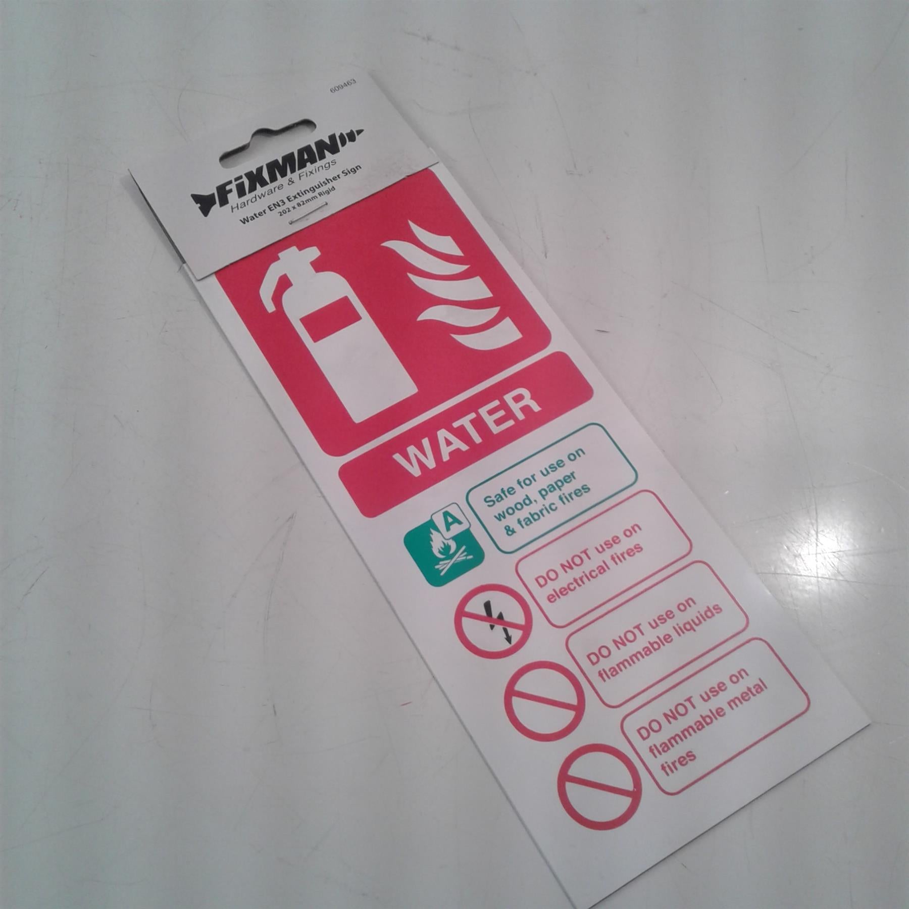 Water EN3 Extinguisher Sign 202 x 82mm Rigid