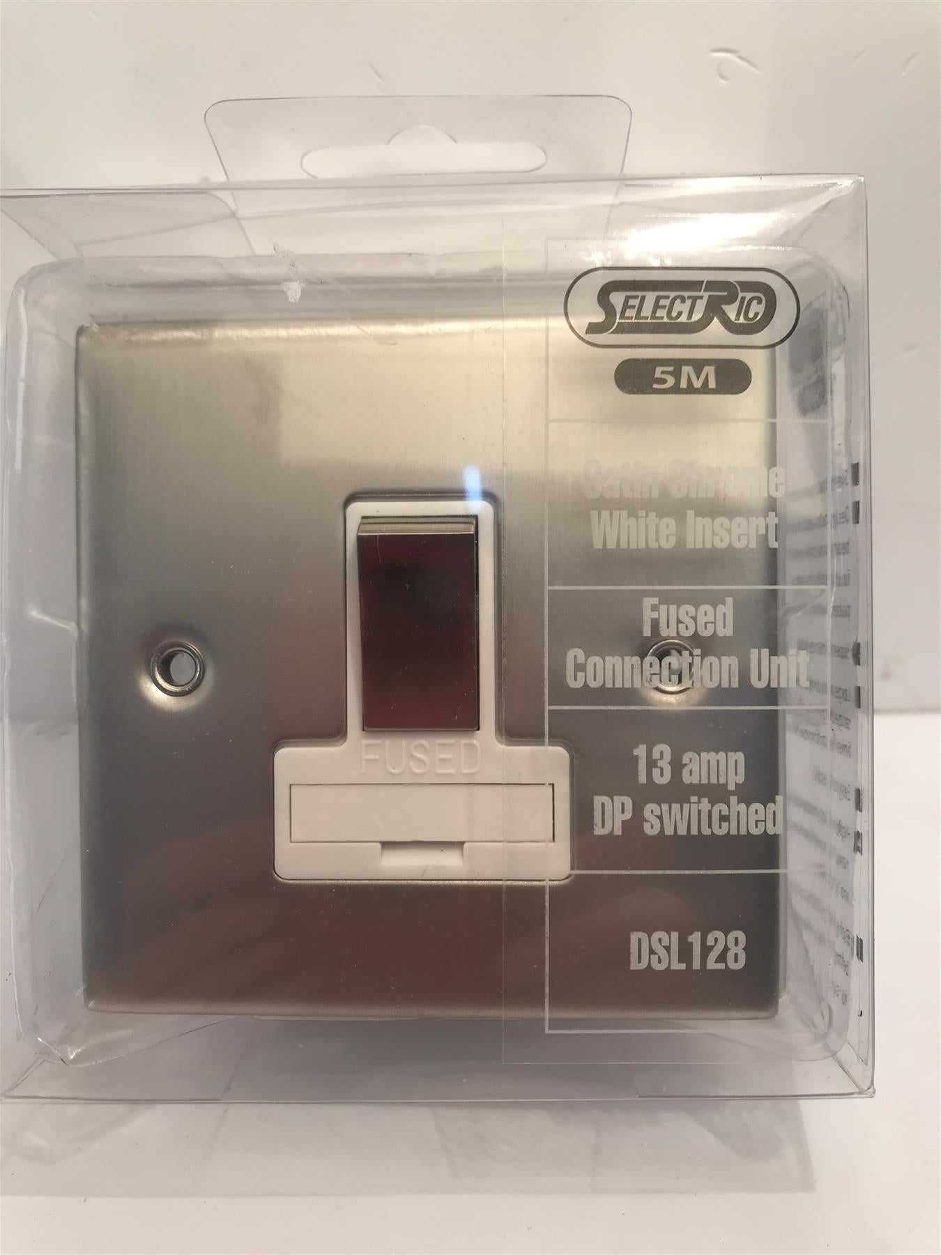 13amp DP Switched Satin Chrome White Insert Fused Connection Unit  DSL128