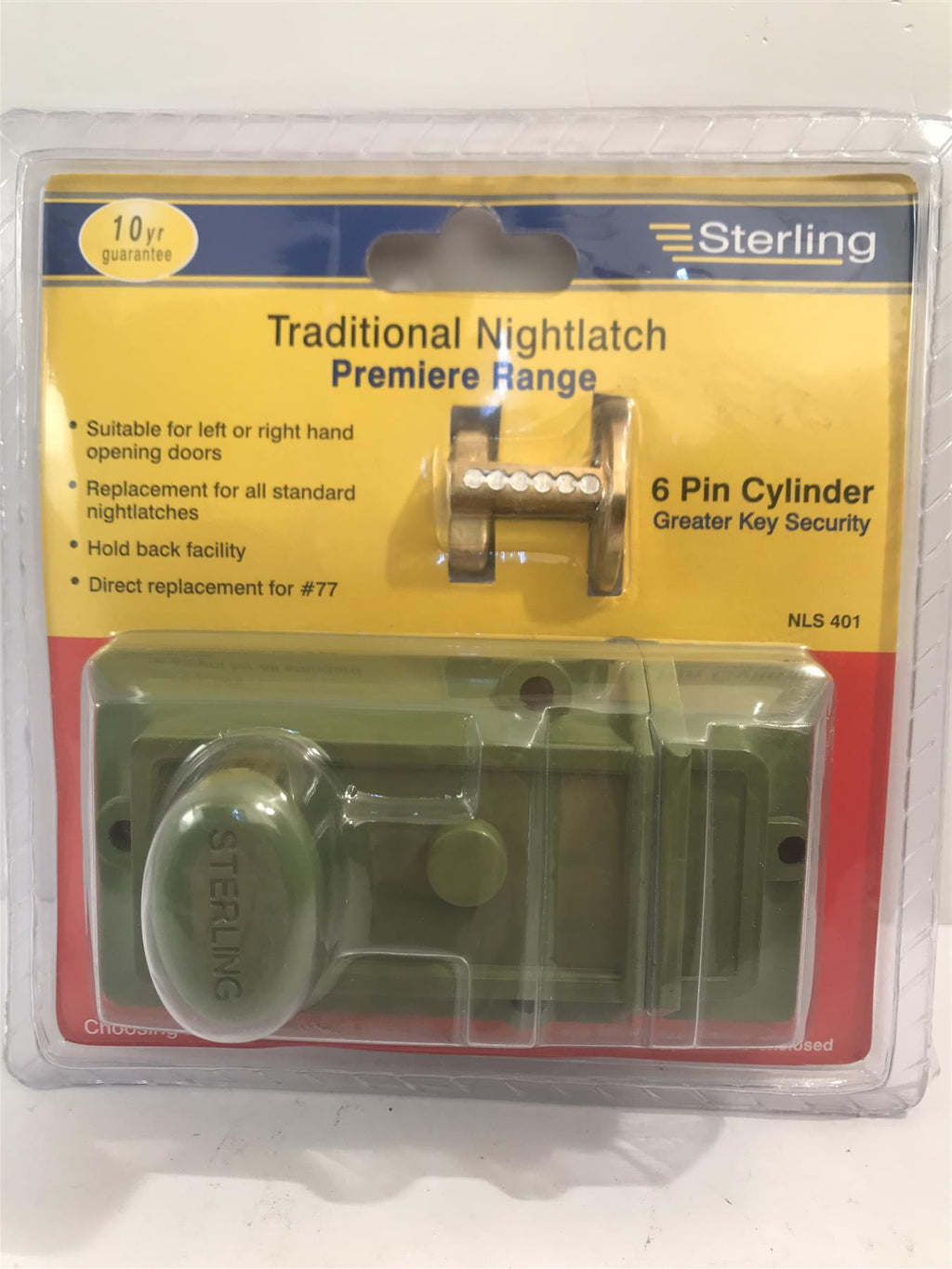 Sterling Standard Nightlatch 6 Pin Cylinder  Green NLS401