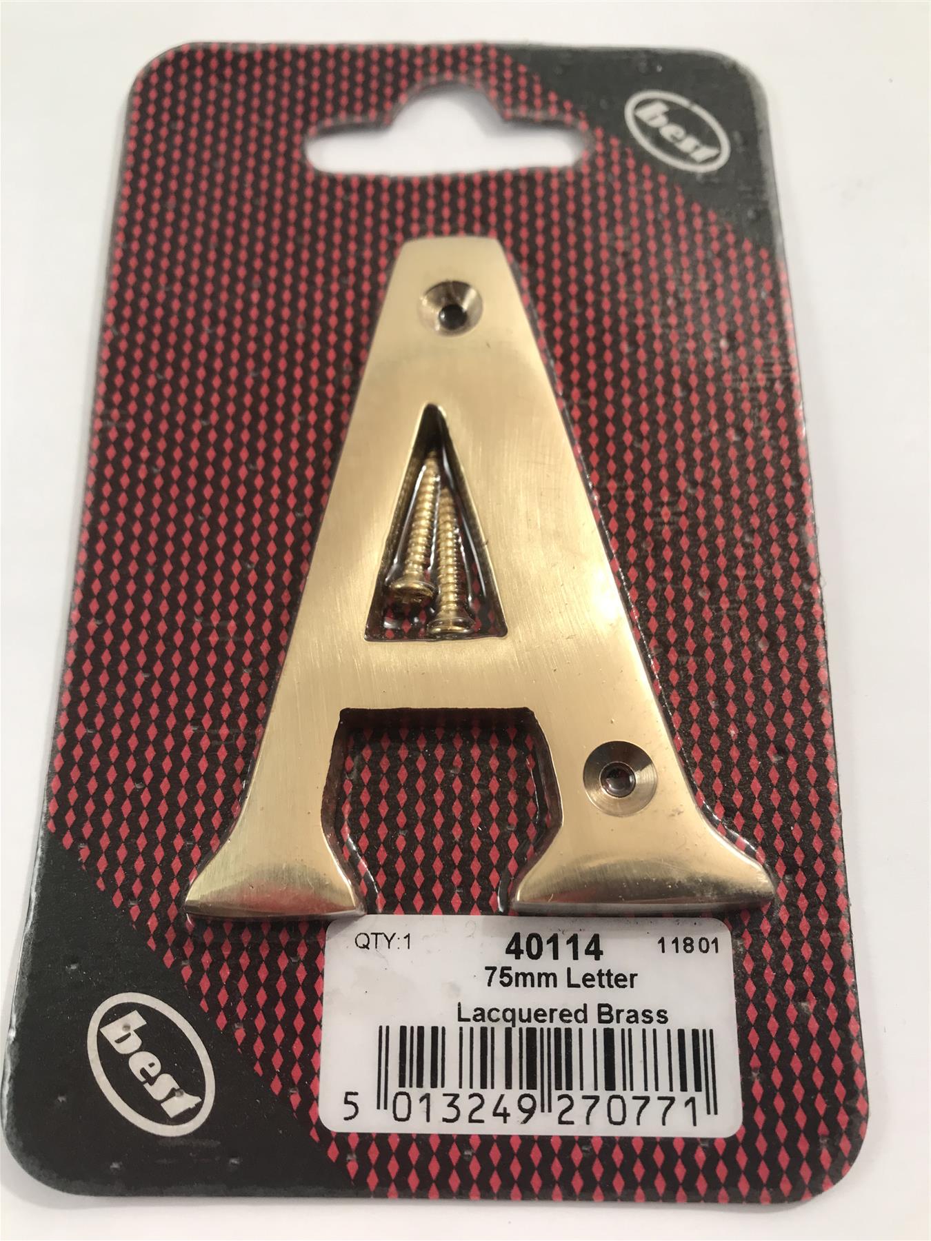 75mm 3"  Lacquered Brass Letter A  -  40114