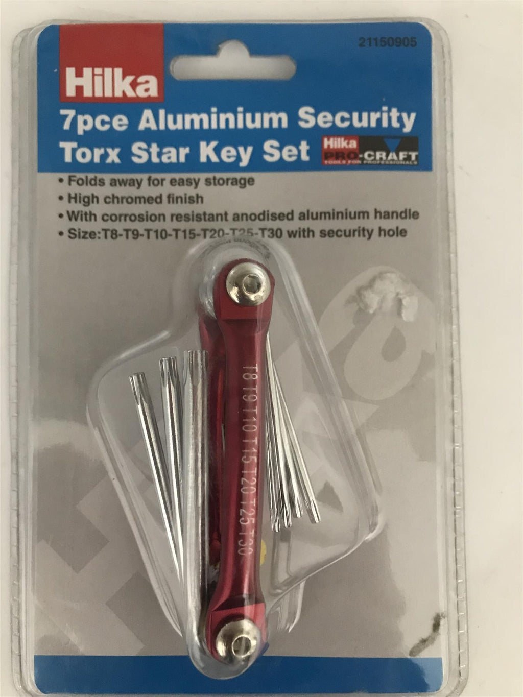 Hilka 7pc Torx Aluminium Security Keys T8 T9 T10 T15 T20 T25 & T30