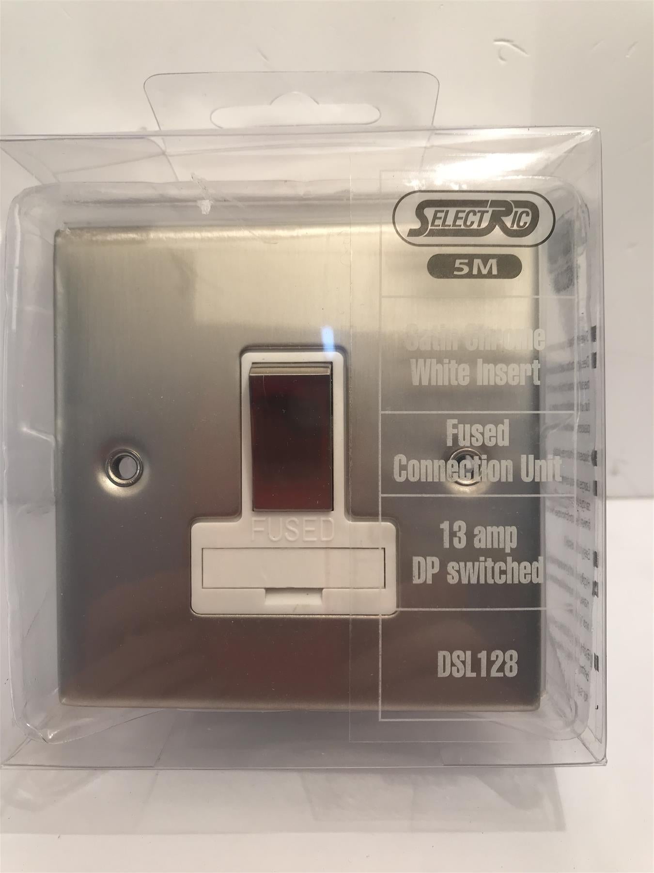 13amp DP Switched Satin Chrome White Insert Fused Connection Unit  DSL128
