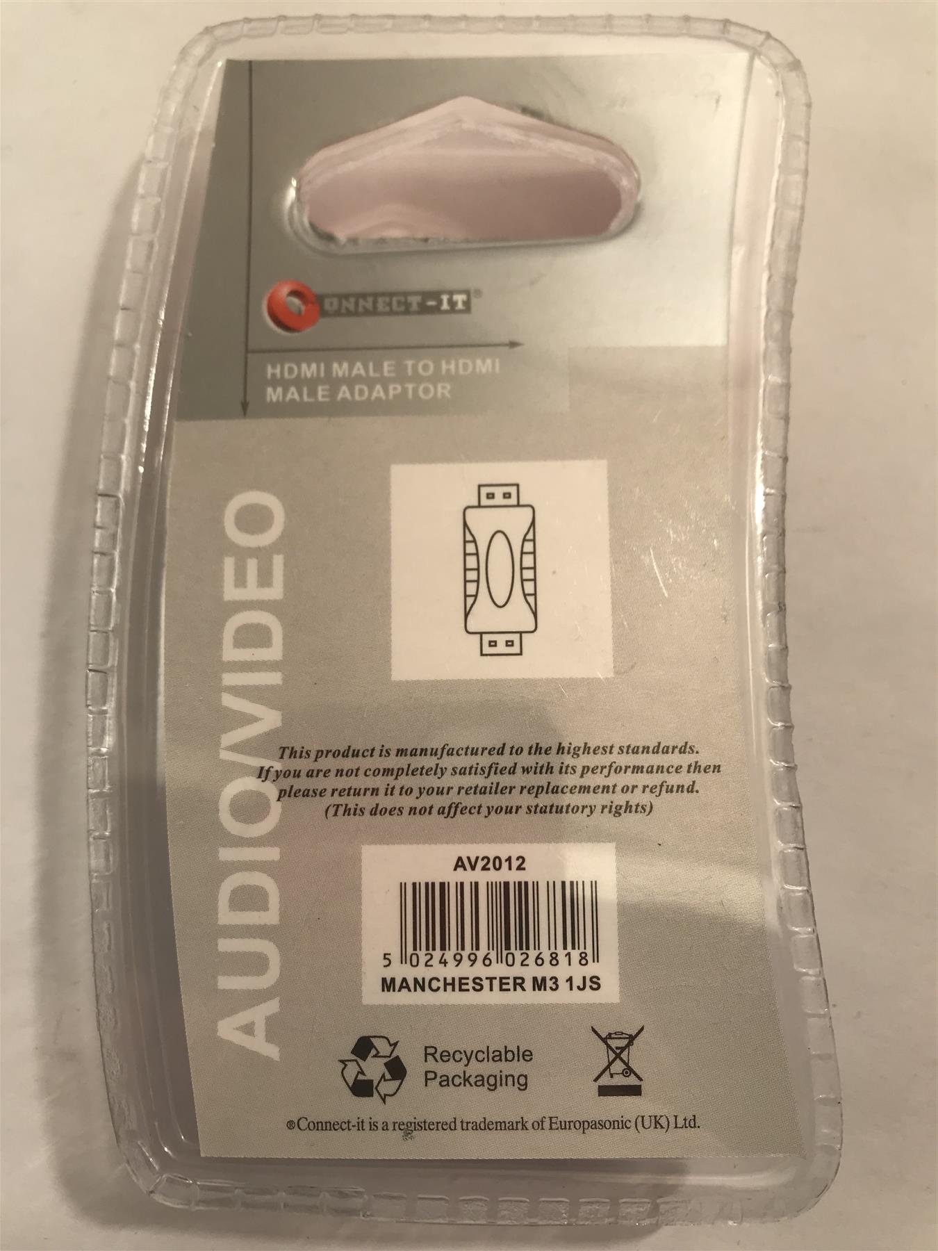 Connect-IT HDMI Male to HDMI Male Adaptor AV2012