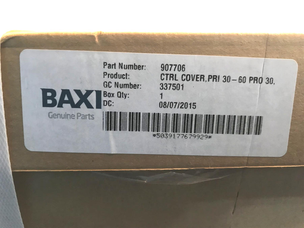 Baxi 907706 Contols Cover PRI 30-60 PRO 30