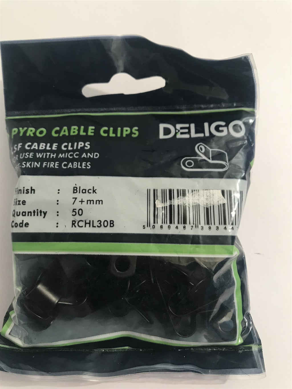 Deligo LSF Coated Black Pyro Cable Clips 7mm RCHL30B (50 Pack)