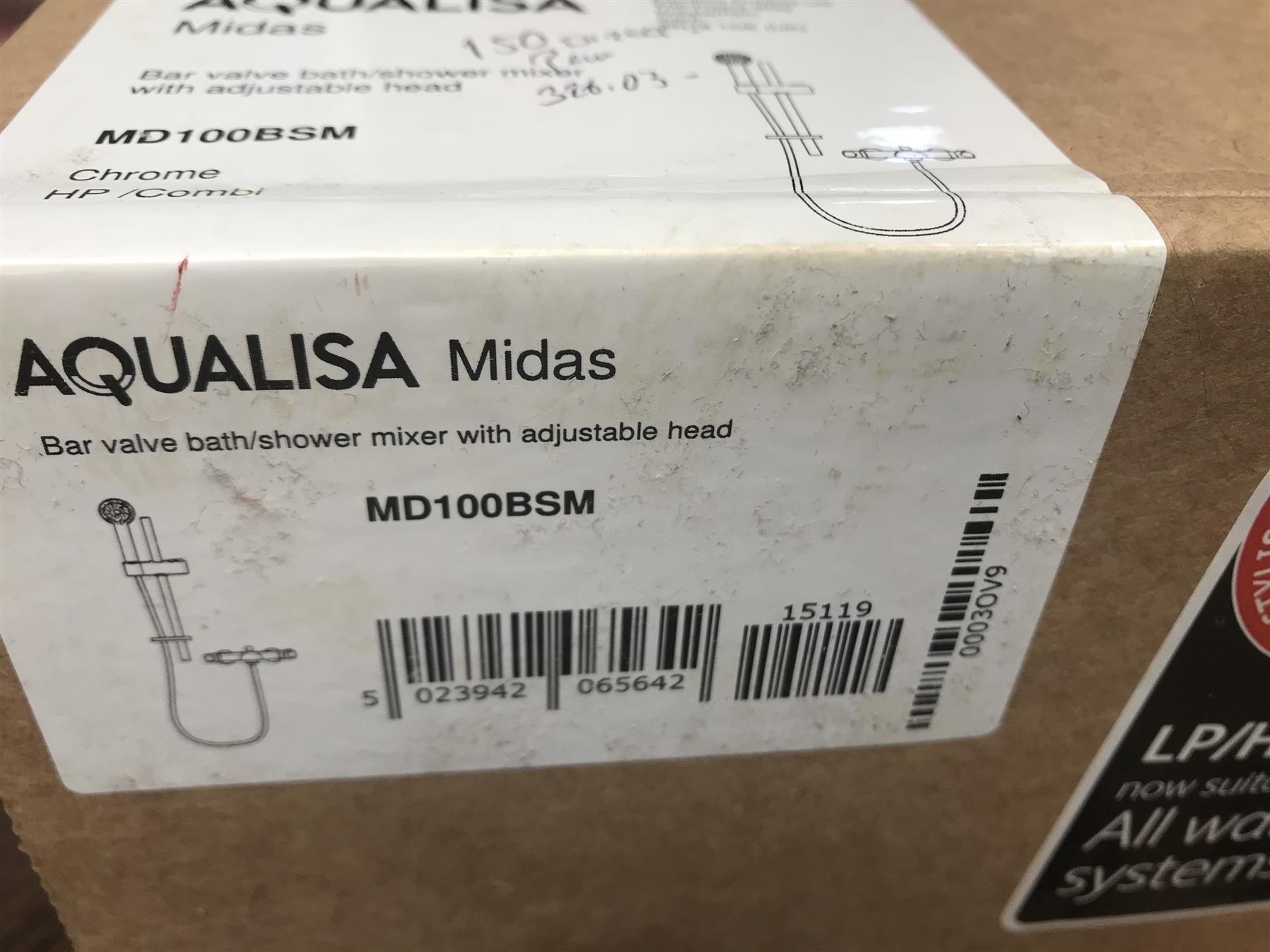 New Aqualisa Midas 100 Thermostatic Bath Shower Mixer & Adjustable Head MD100BSM