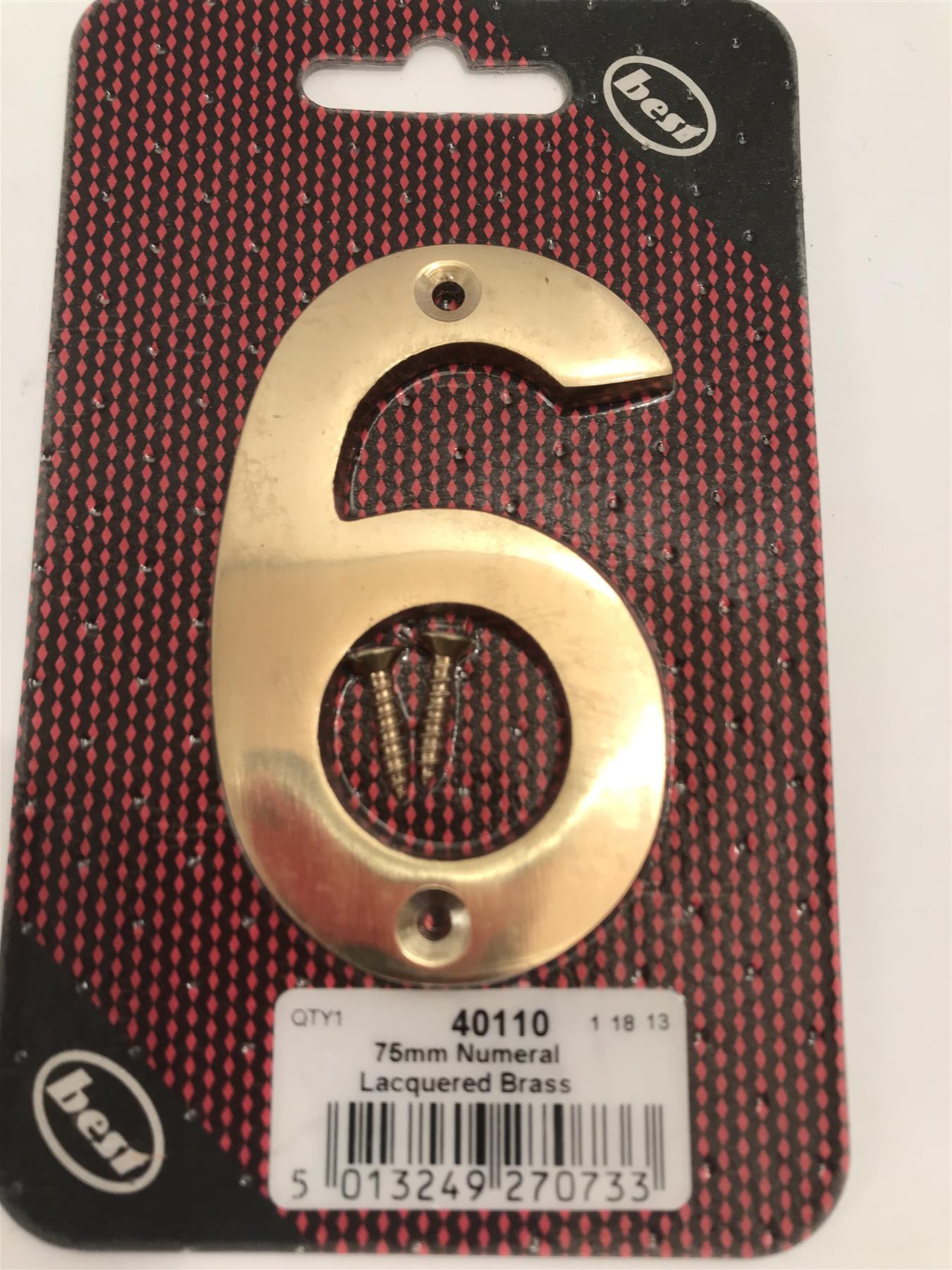 Best 75mm 3" Lacquered Brass No.6  with screws  -   40110