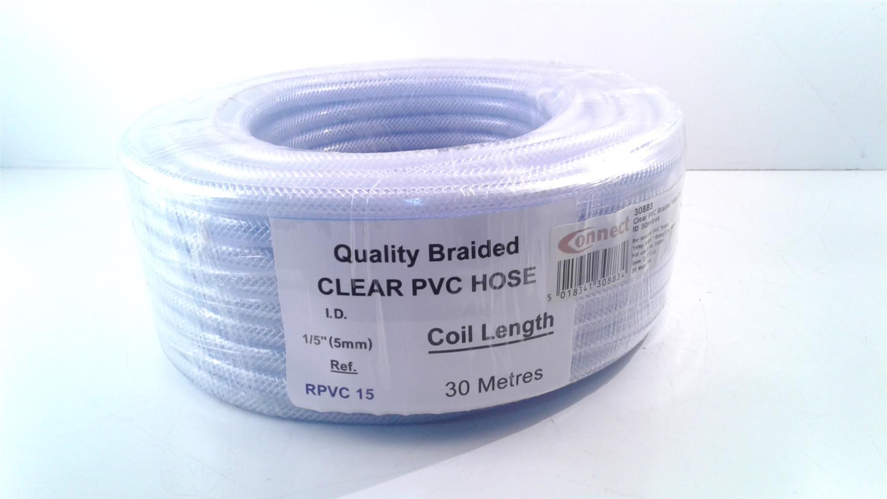 1/5" (5mm) Clear PVC Braided Hose 30m