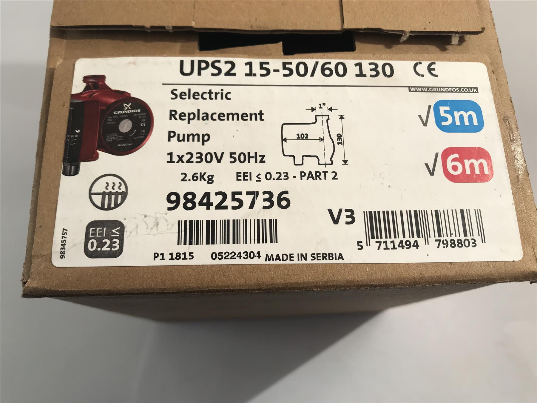 GRUNDFOS SELECTRIC UPS2 15-50/60 130 PUMP 98425736