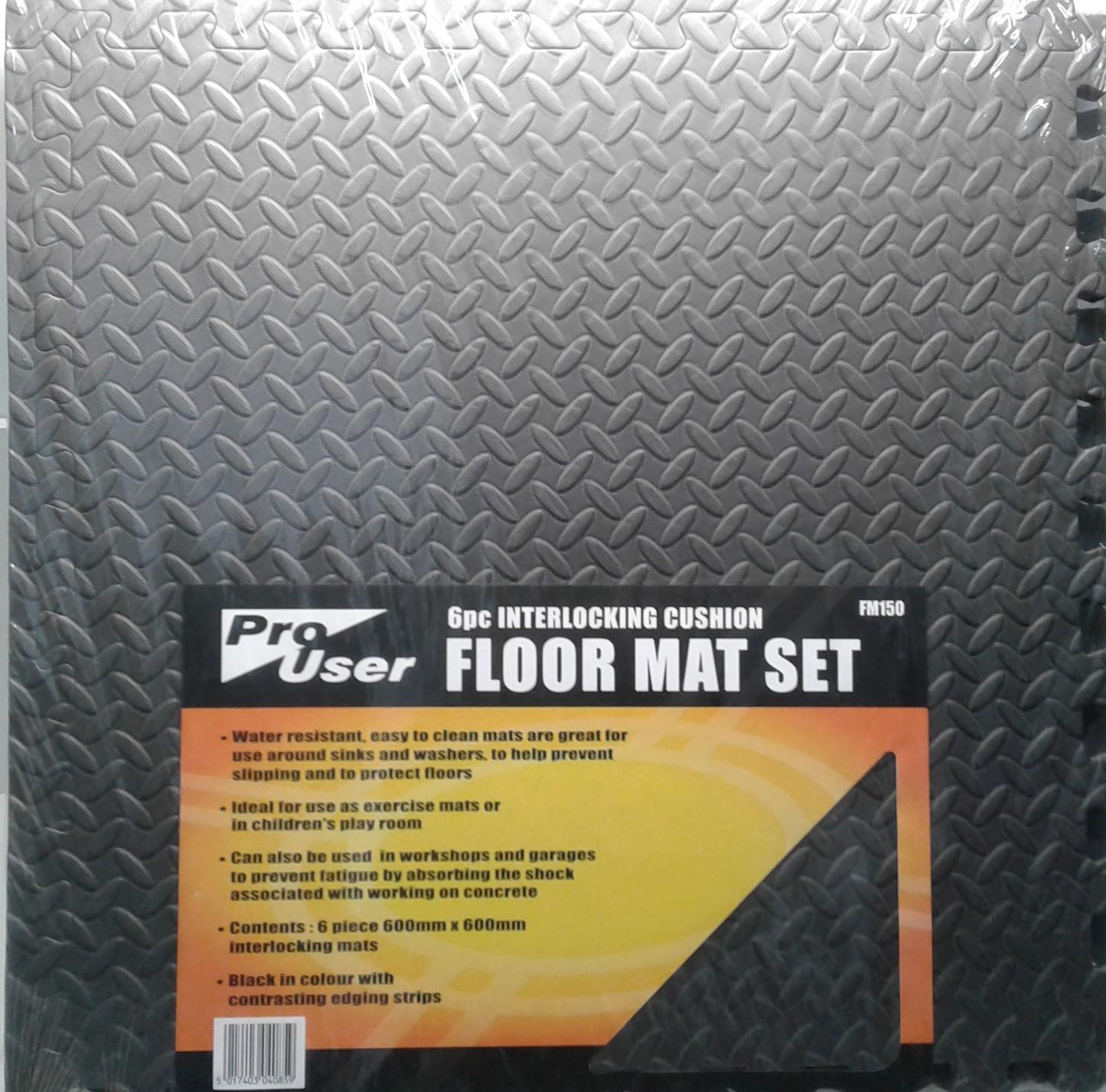 Pro User 6pc 600mm x 600mm  Interlocking Cushion Floor Mat Set